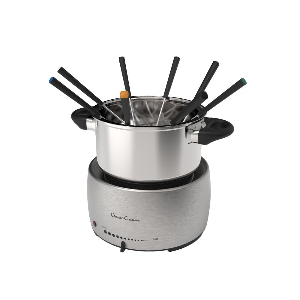 Set de olla para fondue de acero inoxidable Hastings Home - Cocedor y calentador de fondue para queso, chocolate y más - Kit incluye 8 tenedores de Hastings Home - Seguro para lavavajillas 688830COE
