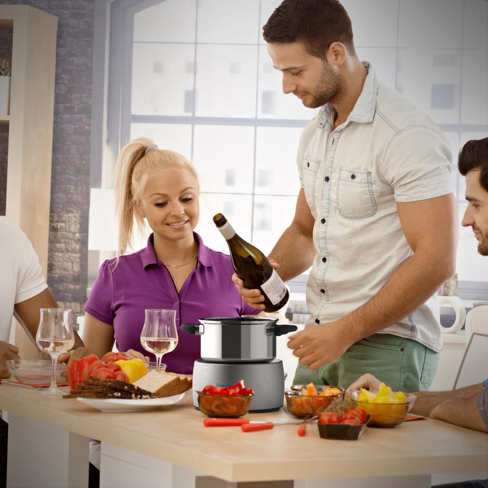 Set de olla para fondue de acero inoxidable Hastings Home - Cocedor y calentador de fondue para queso, chocolate y más - Kit incluye 8 tenedores de Hastings Home - Seguro para lavavajillas 688830COE