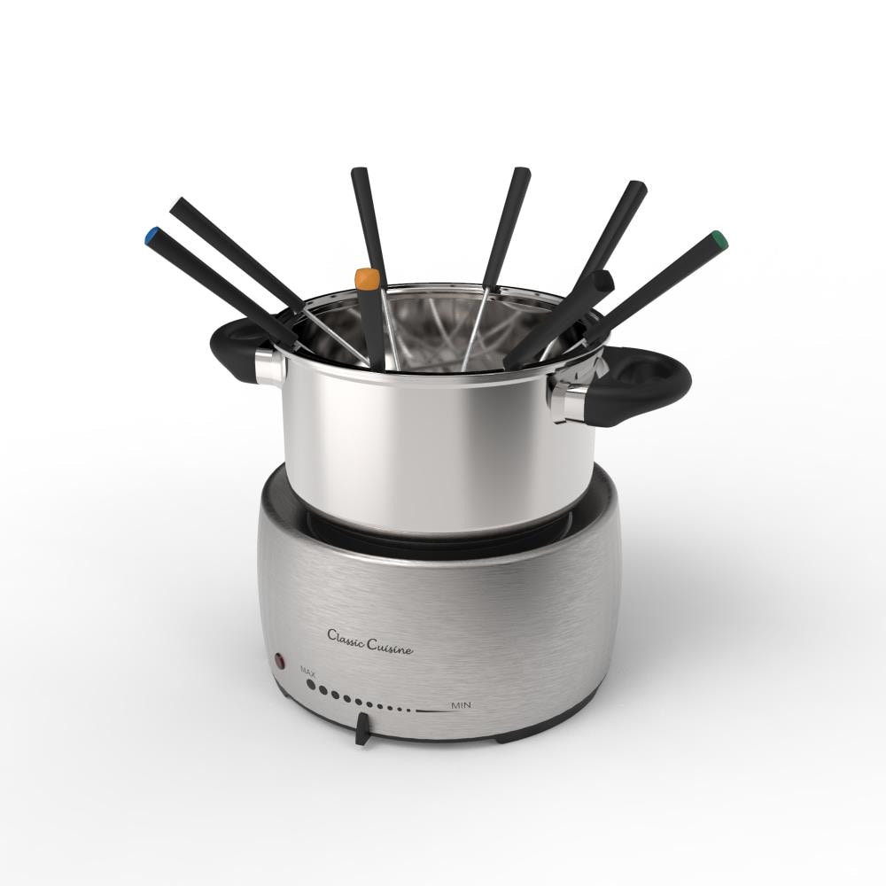 Set de olla para fondue de acero inoxidable Hastings Home - Cocedor y calentador de fondue para queso, chocolate y más - Kit incluye 8 tenedores de Hastings Home - Seguro para lavavajillas 688830COE