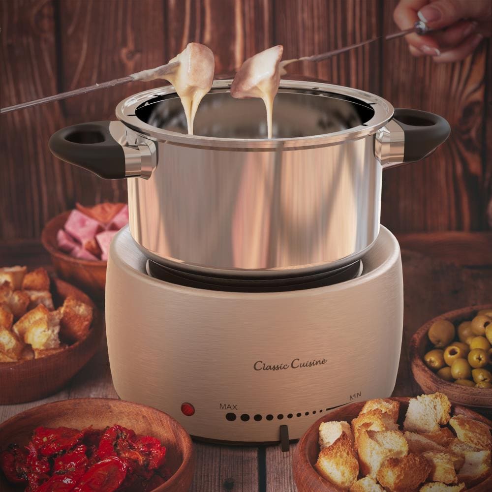 Set de olla para fondue de acero inoxidable Hastings Home - Cocedor y calentador de fondue para queso, chocolate y más - Kit incluye 8 tenedores de Hastings Home - Seguro para lavavajillas 688830COE