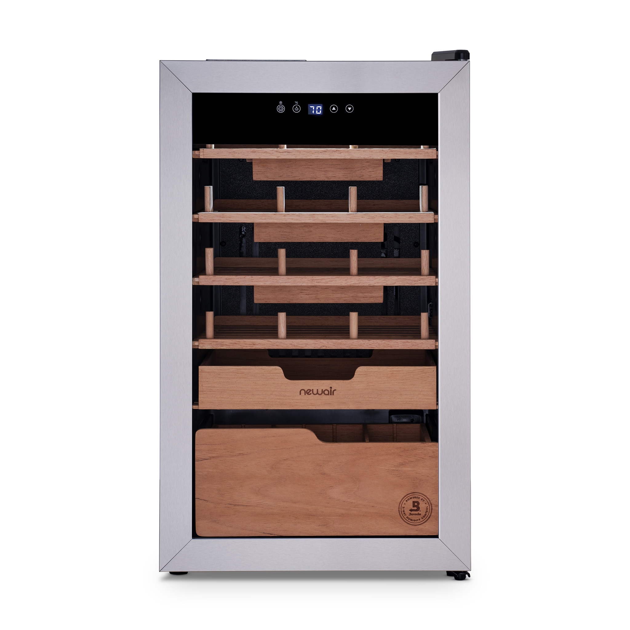 Humidor de gabinete independiente de acero inoxidable y negro NewAir de 29.13 pulgadas x 16.93 pulgadas x 17.72 pulgadas (Capacidad para 500 puros) NCH500SSB0