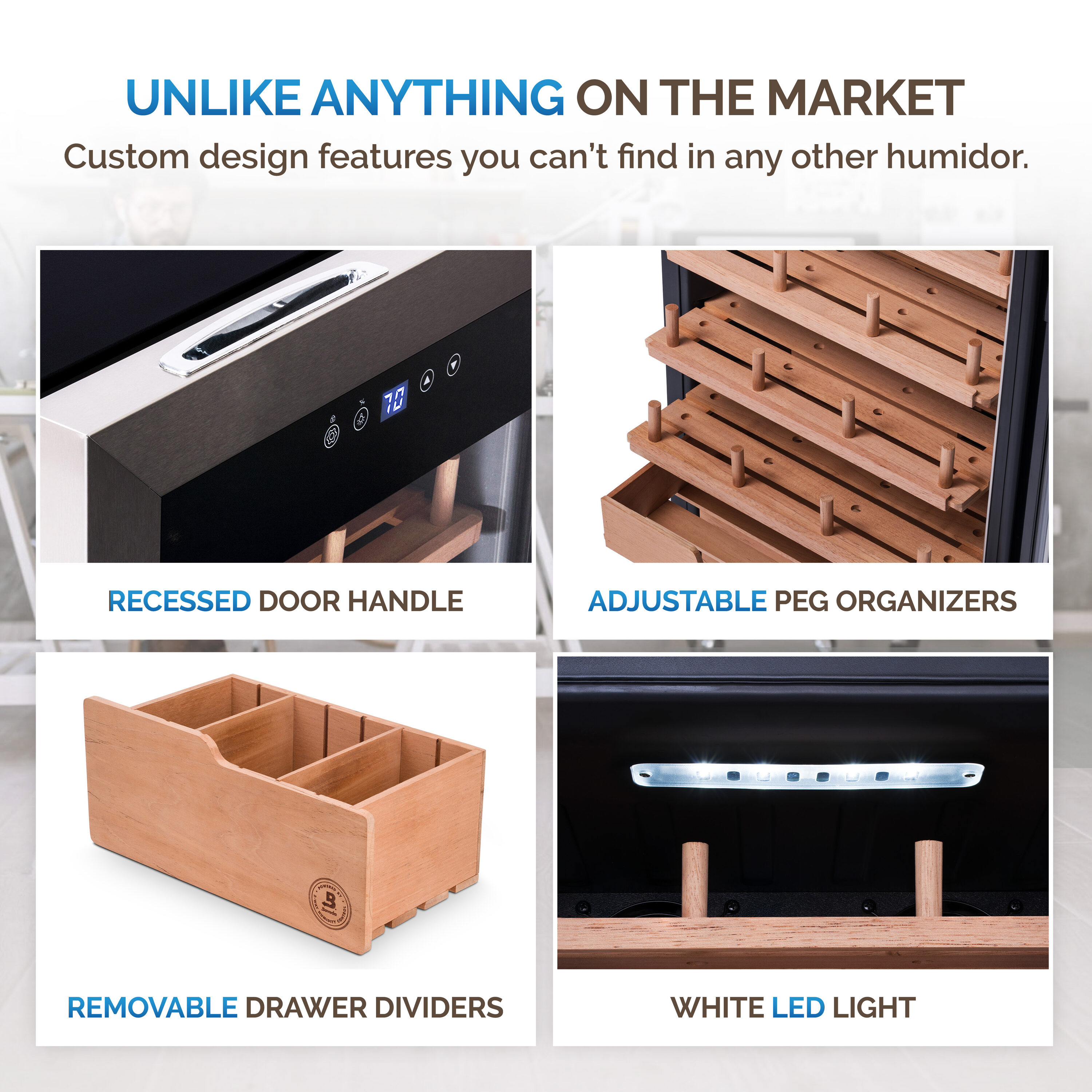 Humidor de gabinete independiente de acero inoxidable y negro NewAir de 29.13 pulgadas x 16.93 pulgadas x 17.72 pulgadas (Capacidad para 500 puros) NCH500SSB0