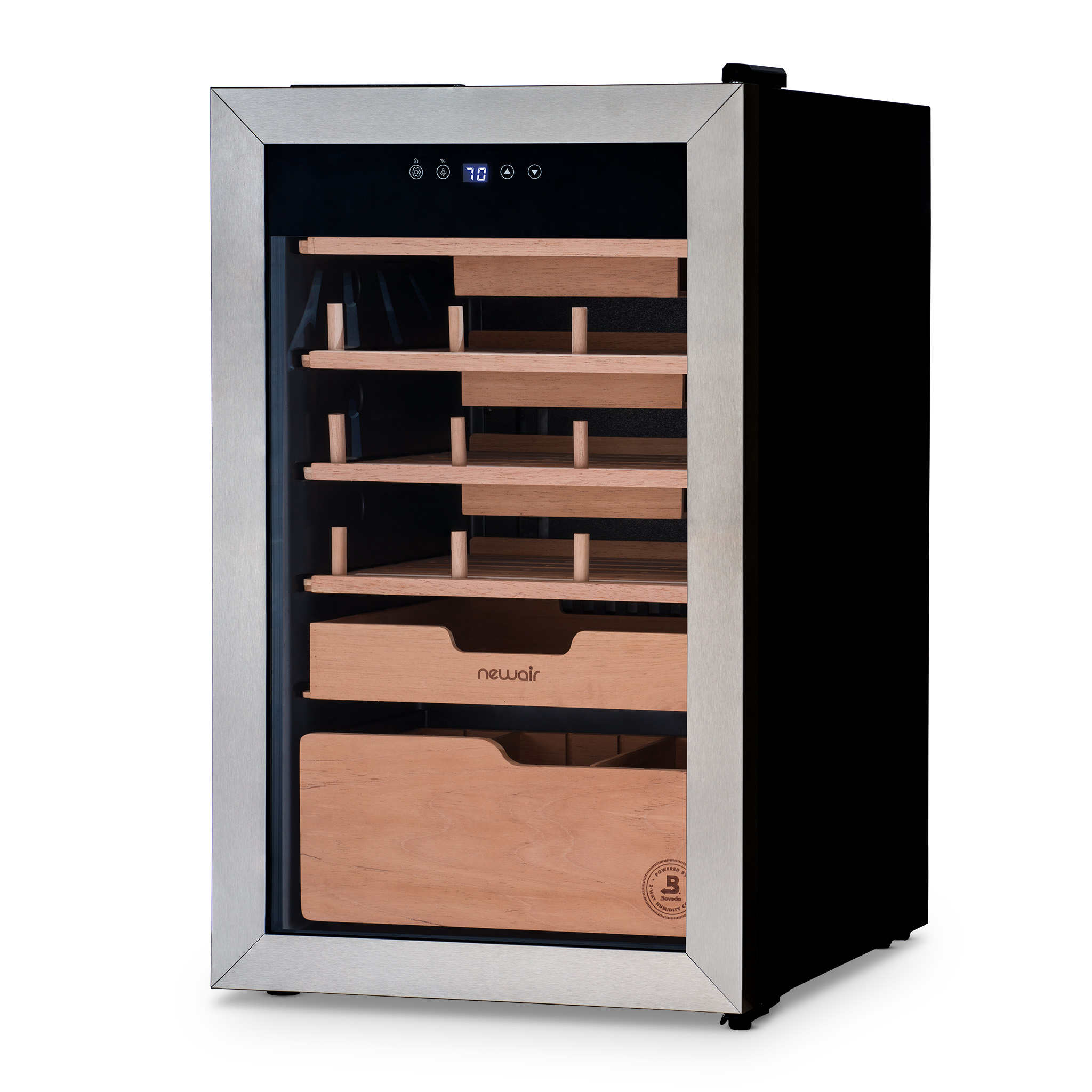 Humidor de gabinete independiente de acero inoxidable y negro NewAir de 29.13 pulgadas x 16.93 pulgadas x 17.72 pulgadas (Capacidad para 500 puros) NCH500SSB0