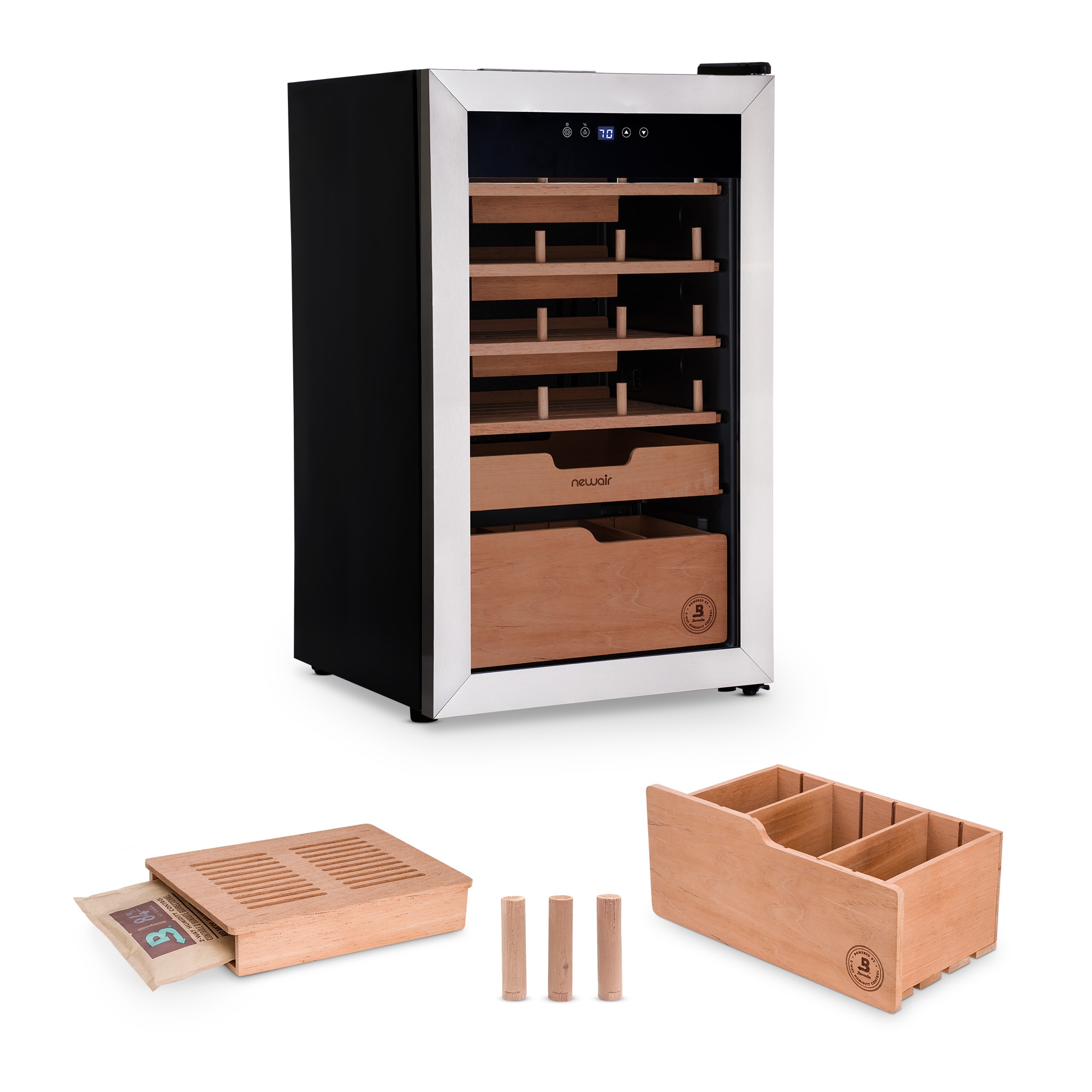 Humidor de gabinete independiente de acero inoxidable y negro NewAir de 29.13 pulgadas x 16.93 pulgadas x 17.72 pulgadas (Capacidad para 500 puros) NCH500SSB0