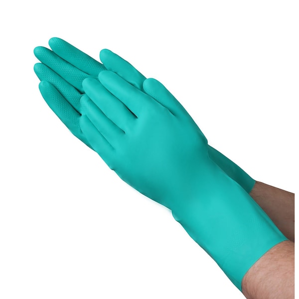 Guantes Vguard Nitrile verdes resistentes a químicos sin forro, con puño recto de 13", paquete de 288 - C11A210
