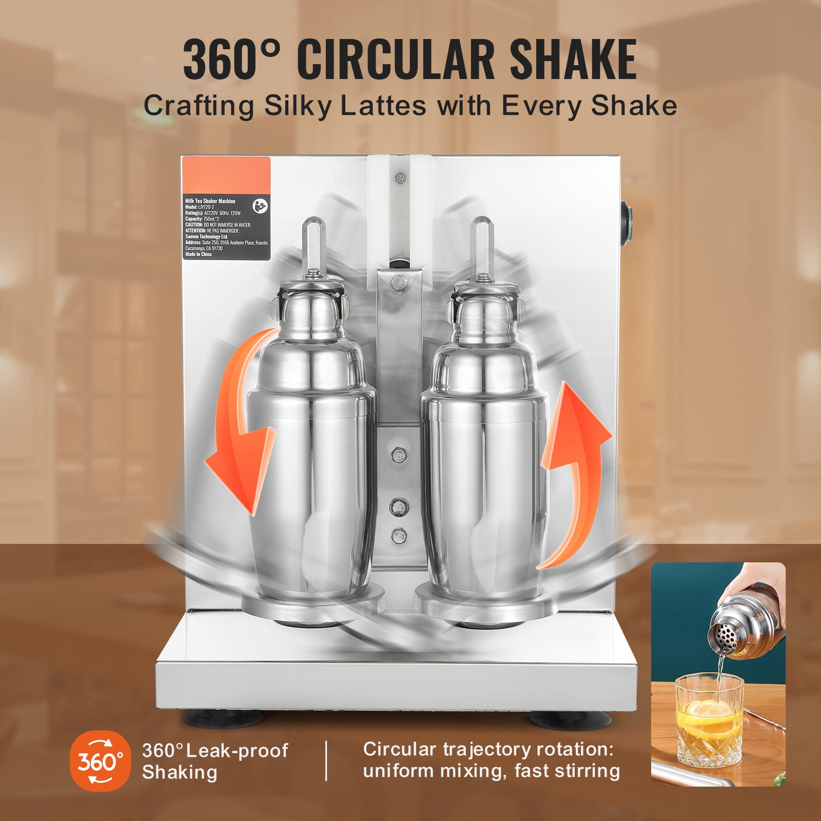 Batidora de té de leche VEVOR con doble taza, carcasa de acero inoxidable y separador de crema enchufable NCYYJ000000000001V1