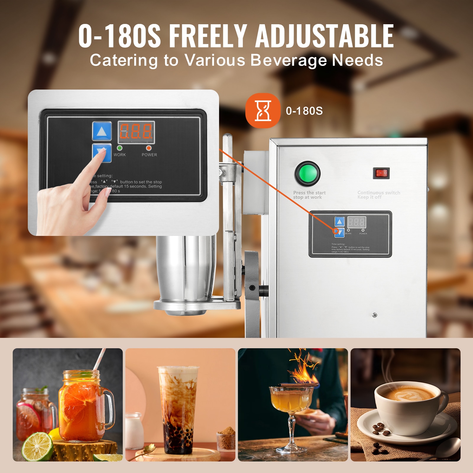 Batidora de té de leche VEVOR con doble taza, carcasa de acero inoxidable y separador de crema enchufable NCYYJ000000000001V1