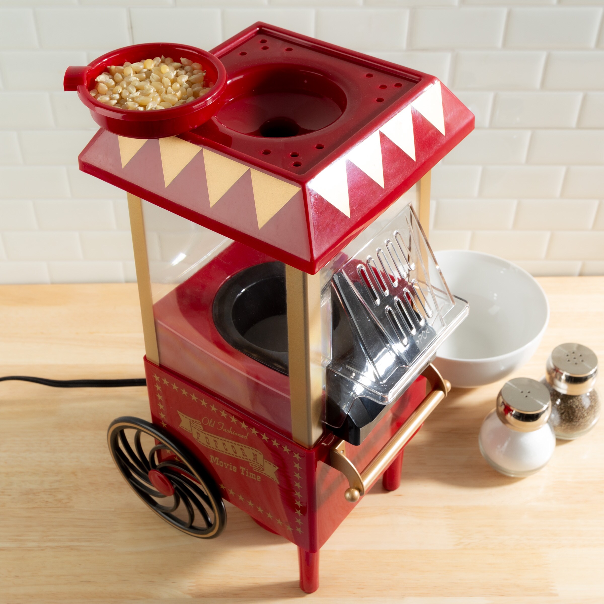 Máquina para hacer palomitas estilo vintage en rojo con capacidad para 6 tazas