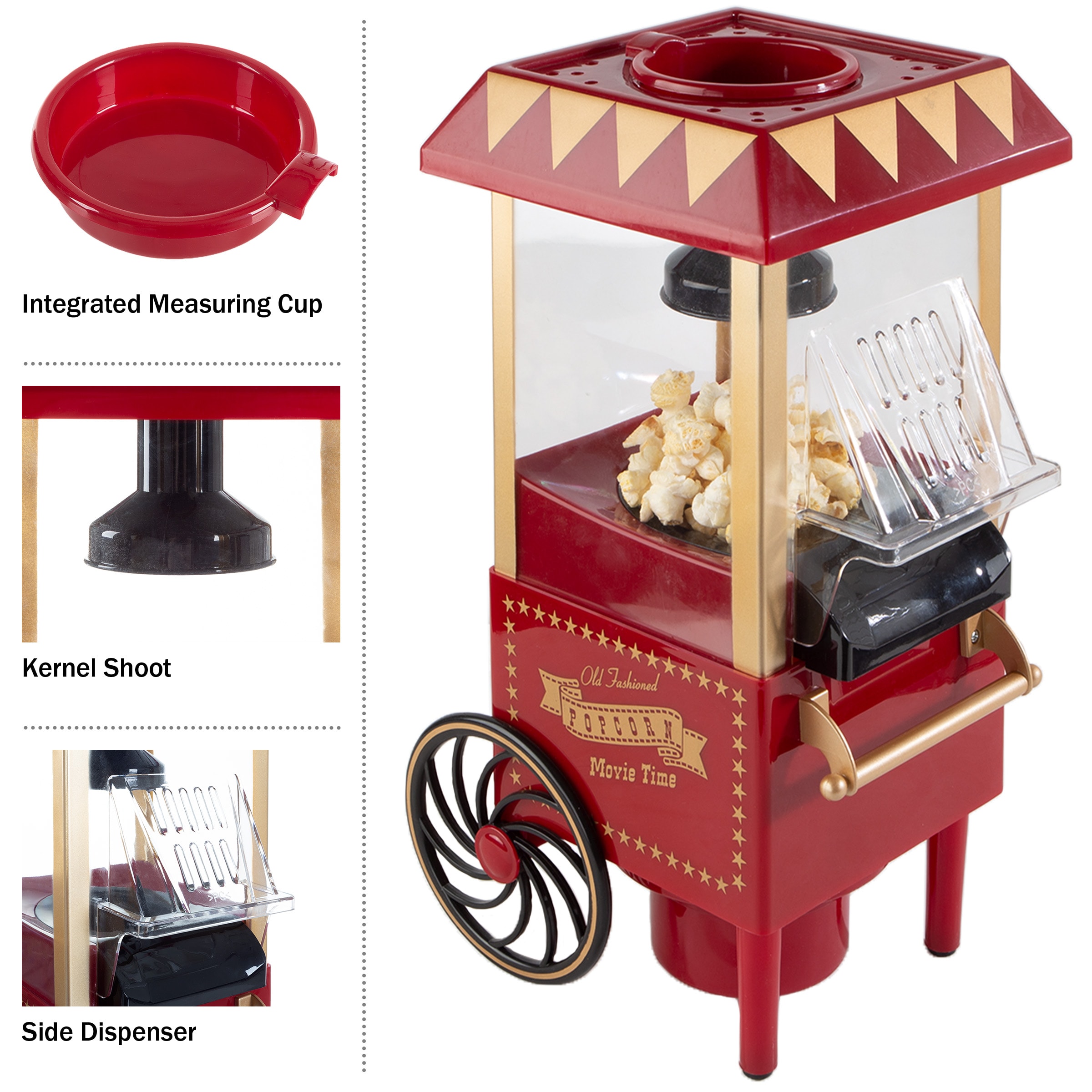 Máquina para hacer palomitas estilo vintage en rojo con capacidad para 6 tazas