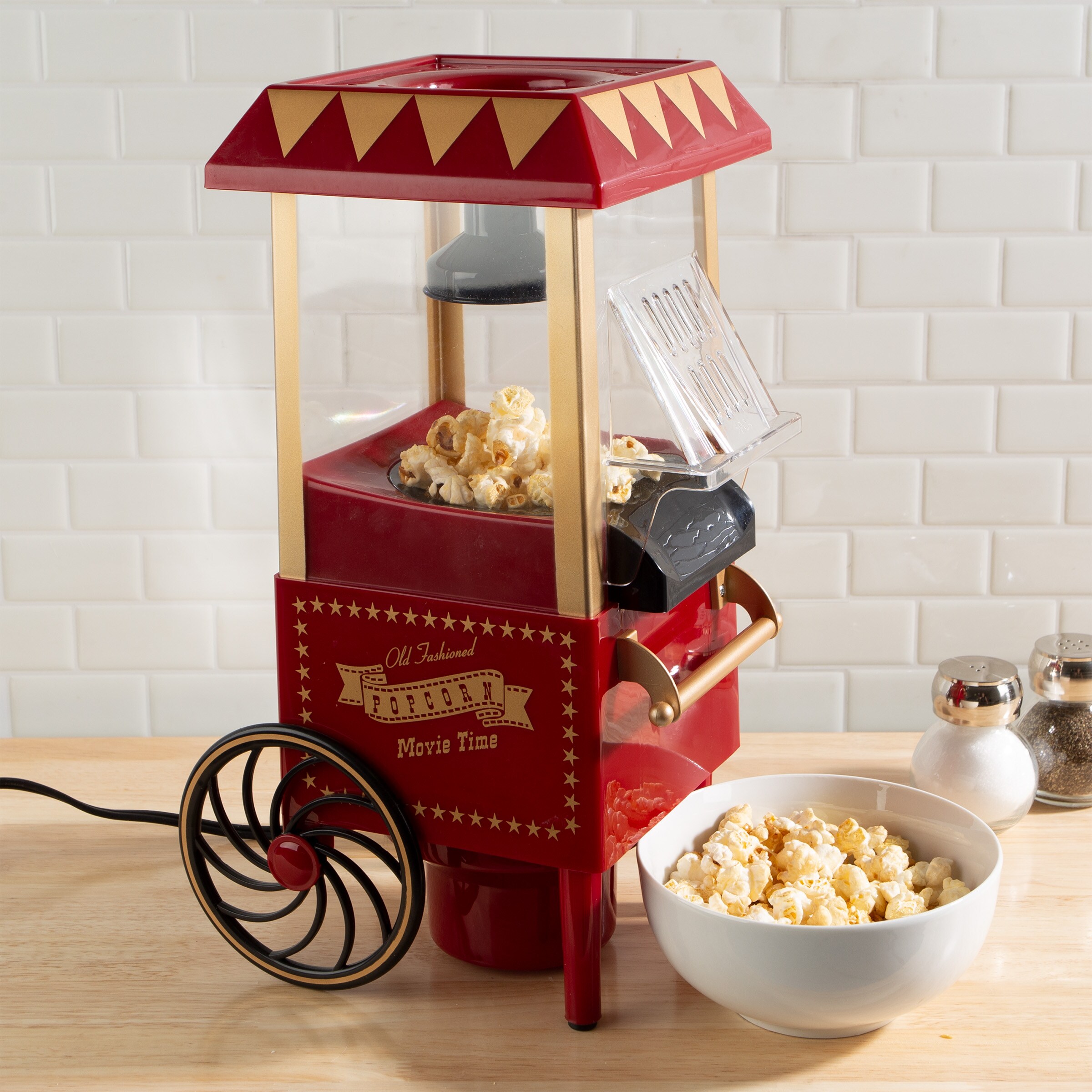 Máquina para hacer palomitas estilo vintage en rojo con capacidad para 6 tazas