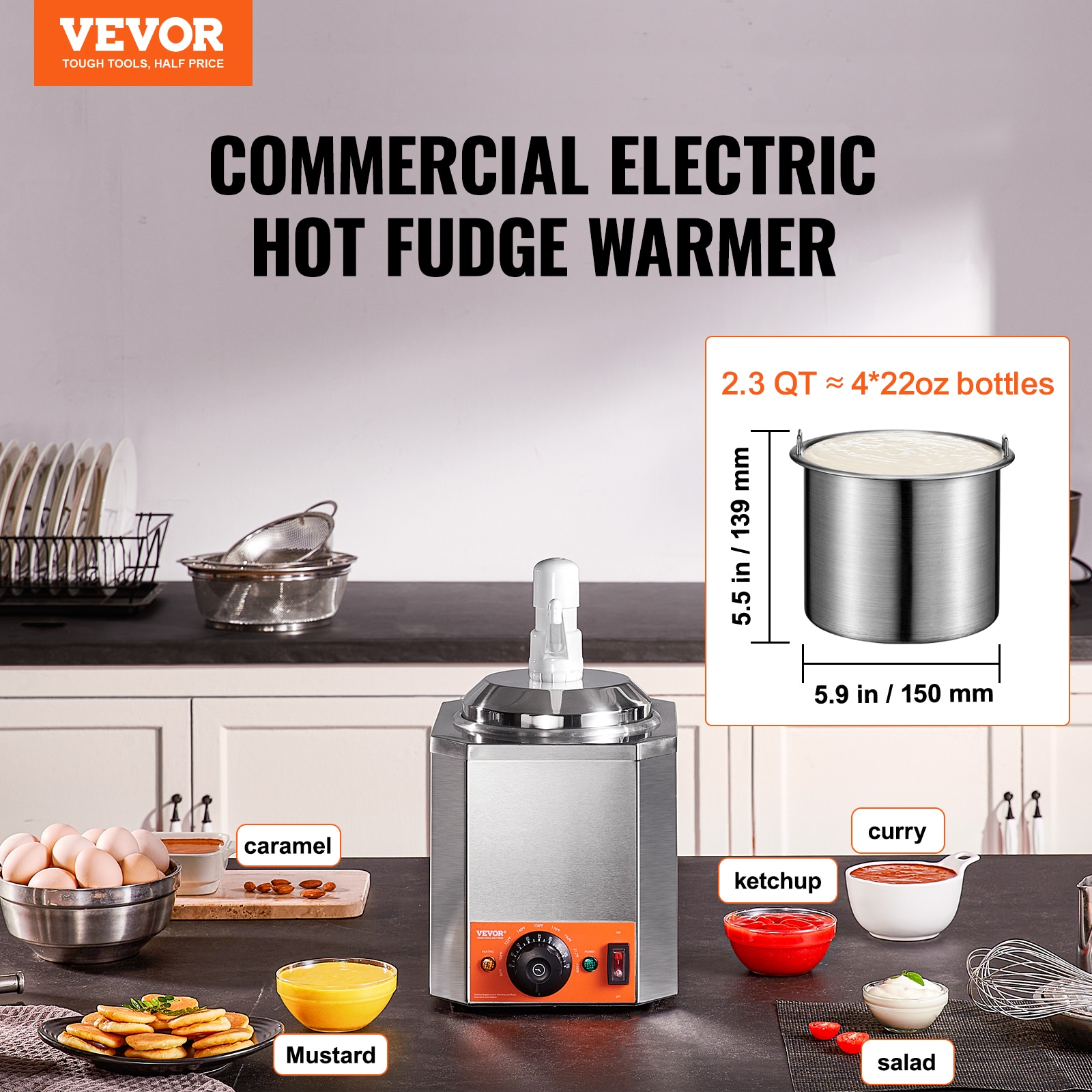 Calentador de Chocolate Caliente de 600 W 2.3 QT Calentador de Queso Derretido enchufable