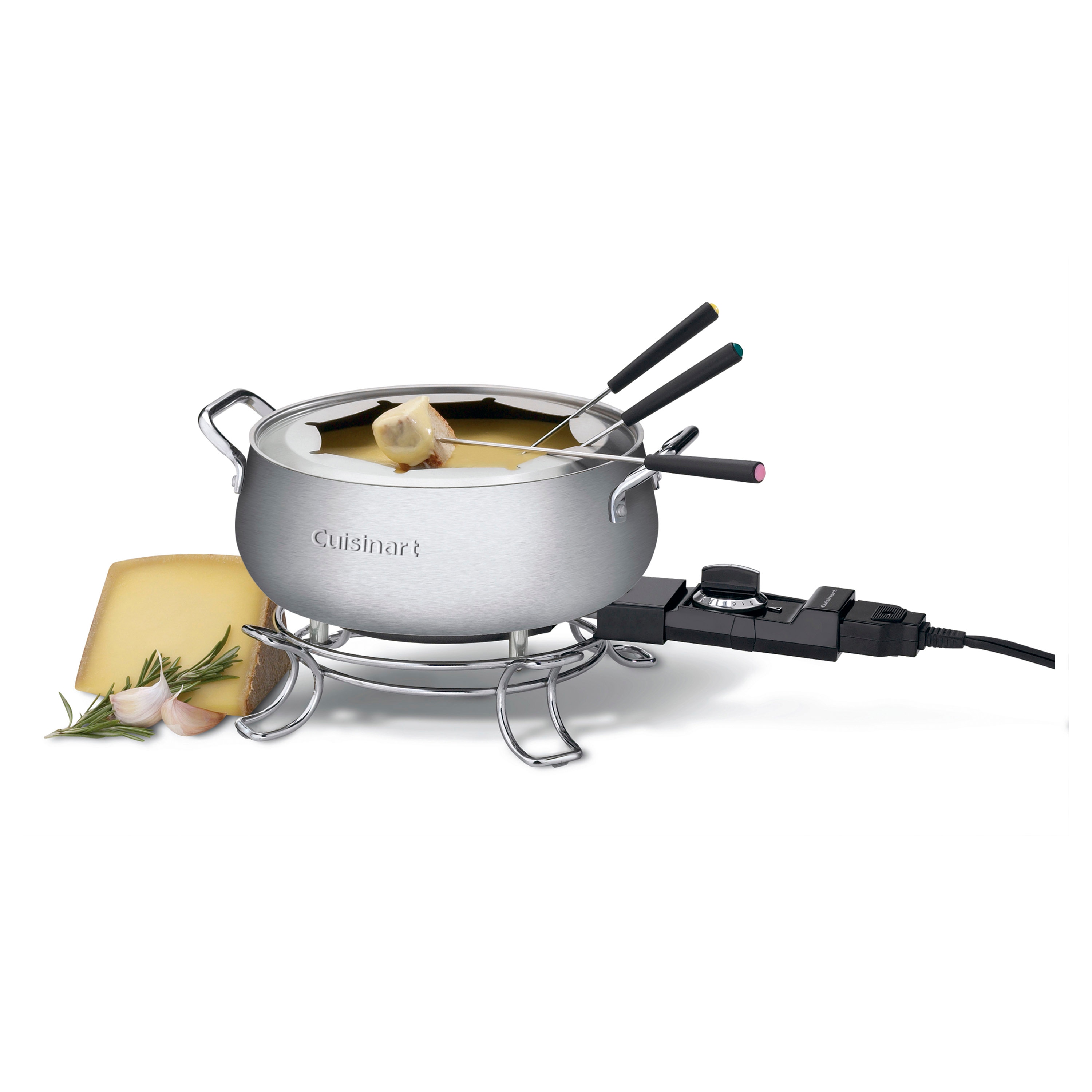 Olla de fondue Cuisinart, 3 cuartos, Para chocolate, queso, caldo, aceite, acero inoxidable CFO-3SSP1