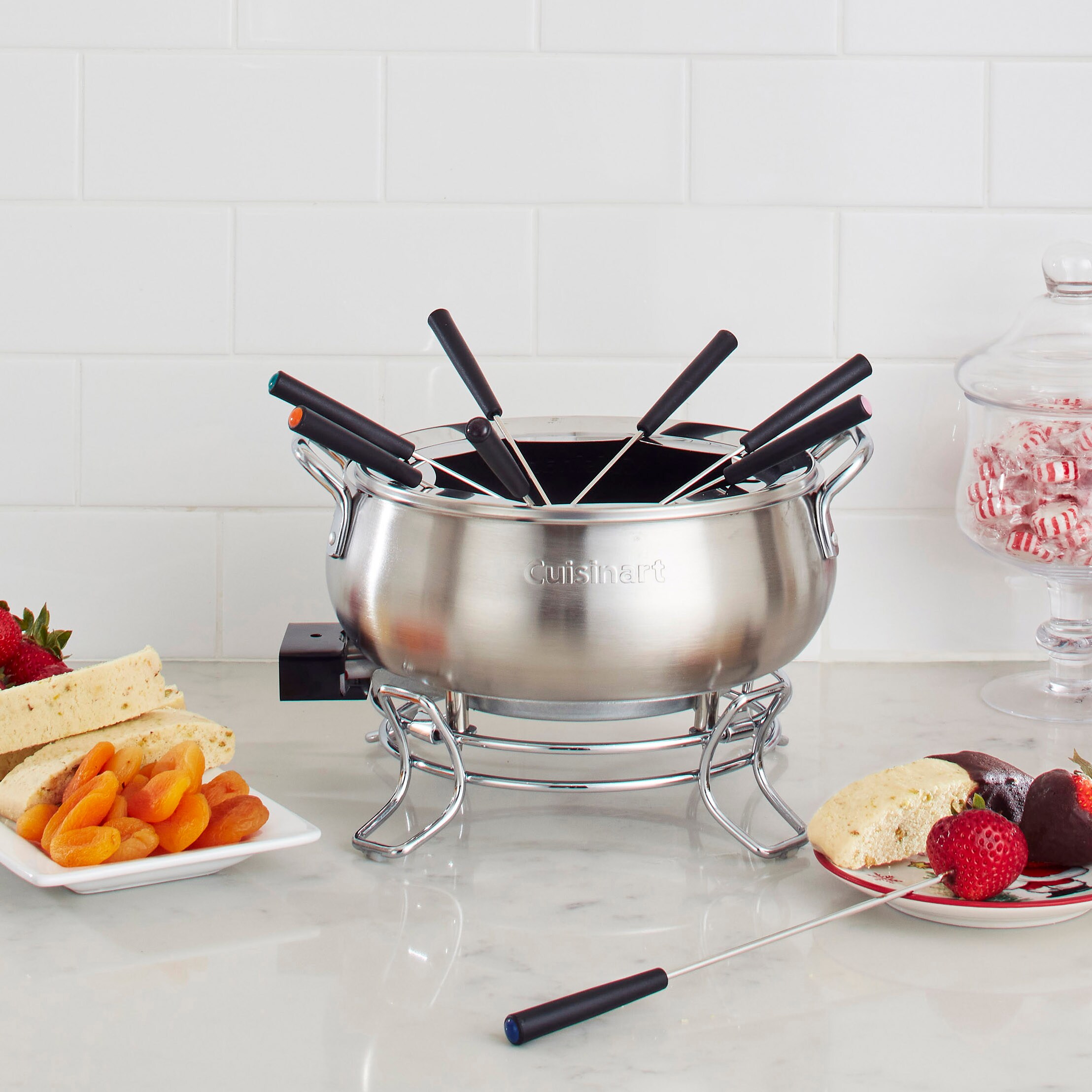Olla de fondue Cuisinart, 3 cuartos, Para chocolate, queso, caldo, aceite, acero inoxidable CFO-3SSP1