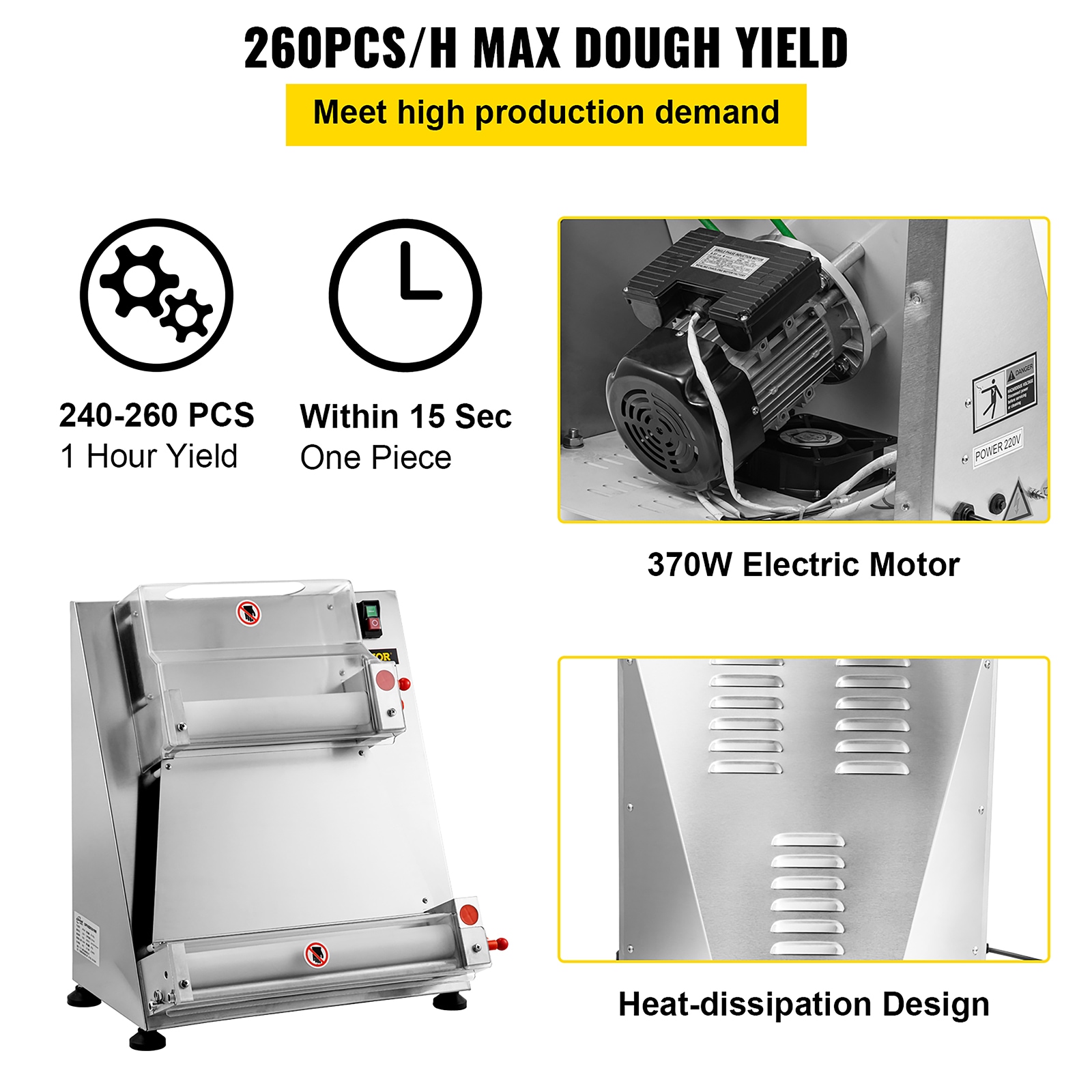 Rodillo eléctrico de masa para pizza de 16 pulgadas para hacer panqueques y crepas de grosor de 1 a 5.5 pulgadas