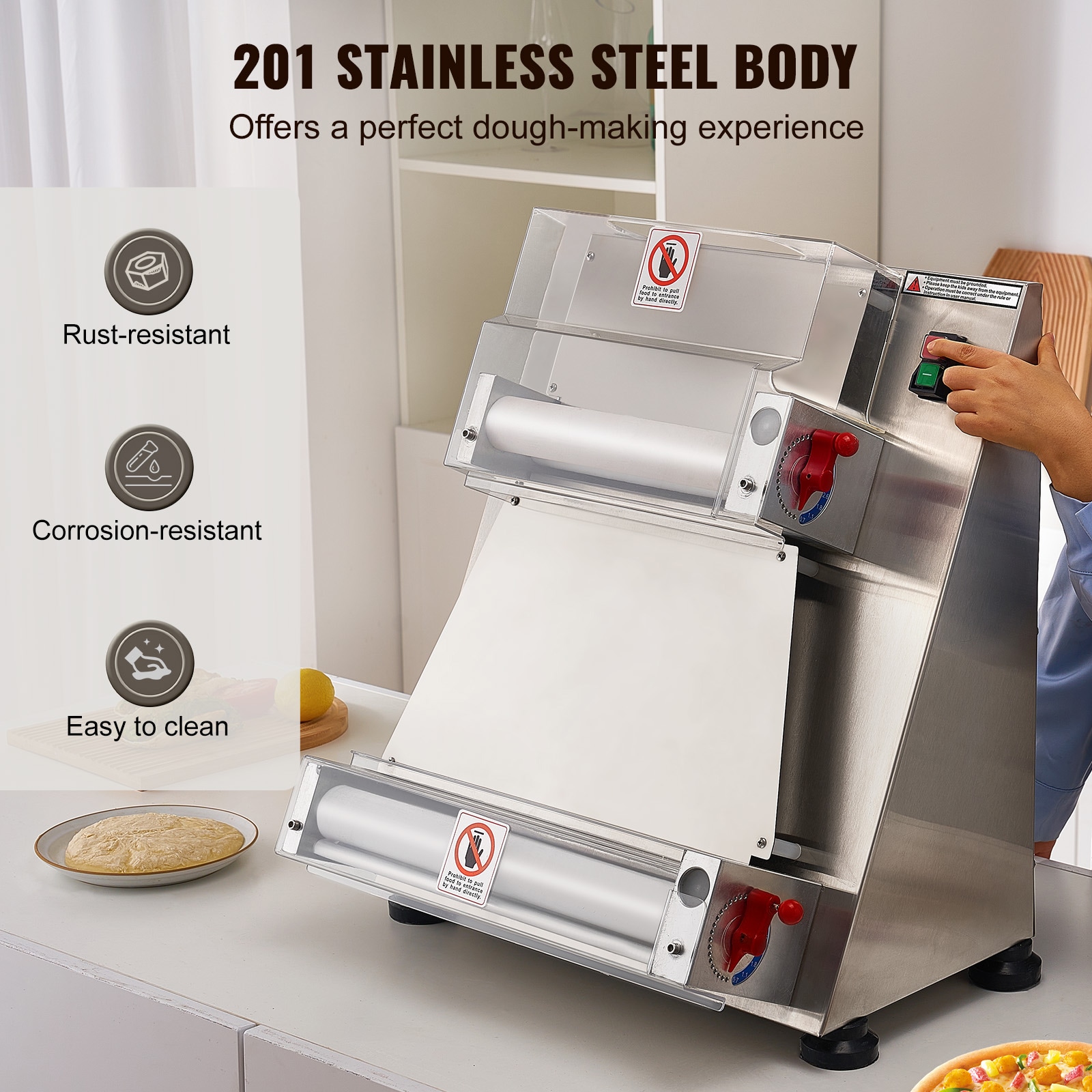 Rodillo eléctrico de masa para pizza de 16 pulgadas para hacer panqueques y crepas de grosor de 1 a 5.5 pulgadas