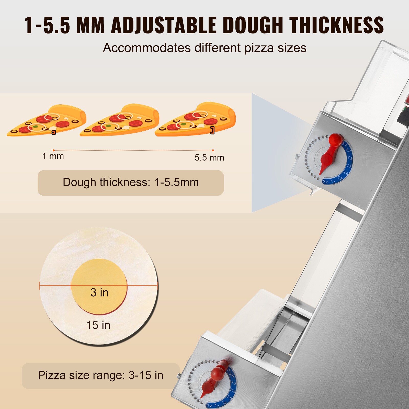 Rodillo eléctrico de masa para pizza de 16 pulgadas para hacer panqueques y crepas de grosor de 1 a 5.5 pulgadas