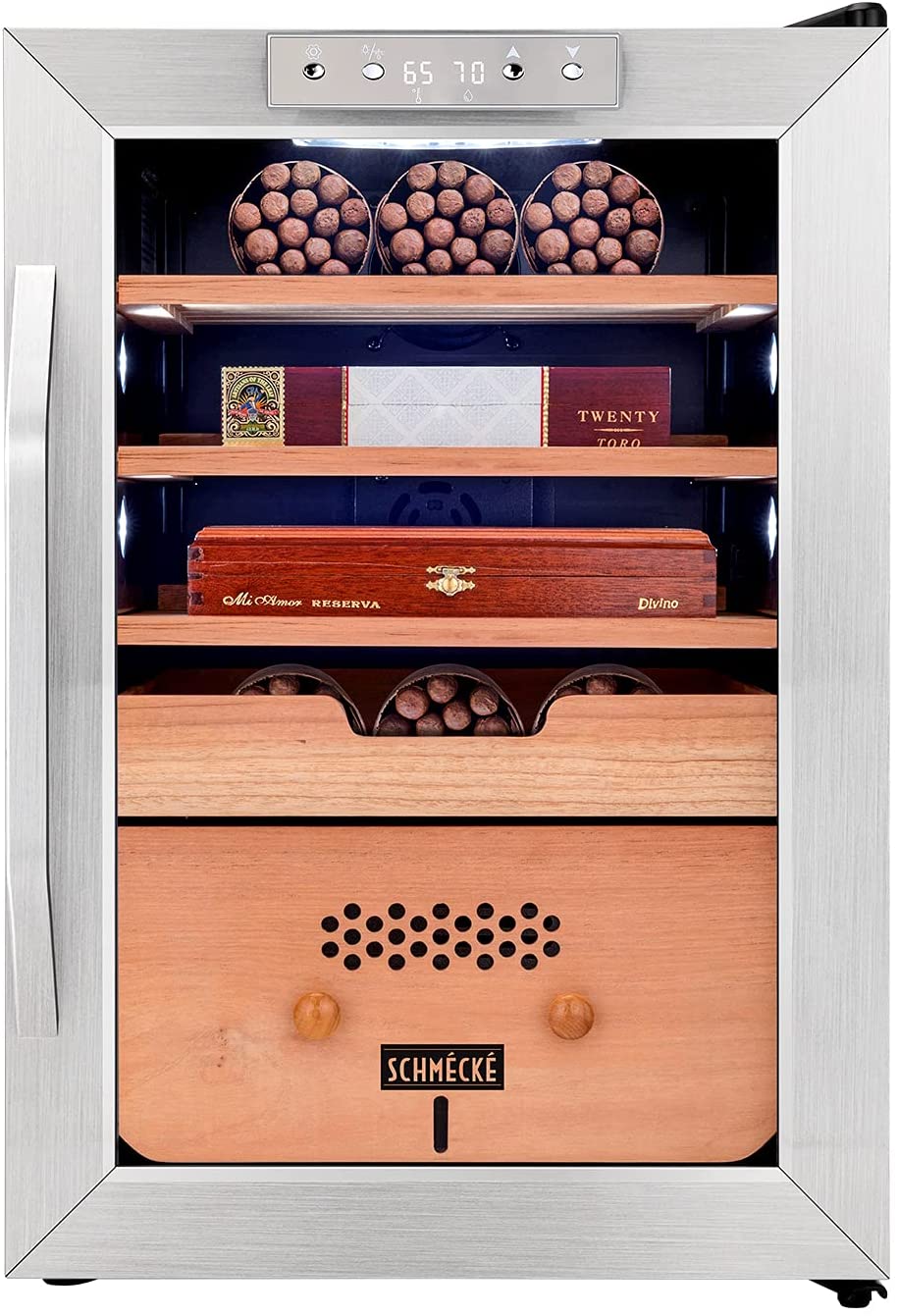 Gabinete humidificador independiente de acero inoxidable con higrómetro digital (capacidad para 300 cigarros) Schmecke 25.1 pulgadas x 16.9 pulgadas x 17.7 pulgadas