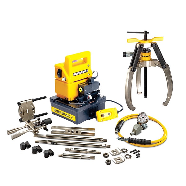 Enerpac LGHMS314EB, 14 Ton, 3 Jaw, Hydraulic Lock-Grip Master Puller Set with Electric Pump, 115V - LGHMS314EB
