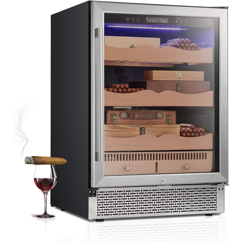 Gabinete humidificador de acero inoxidable independiente COWSAR 34.25" x 23.43" x 22.76" con higrómetro digital (Capacidad para 800 puros) LSX51256