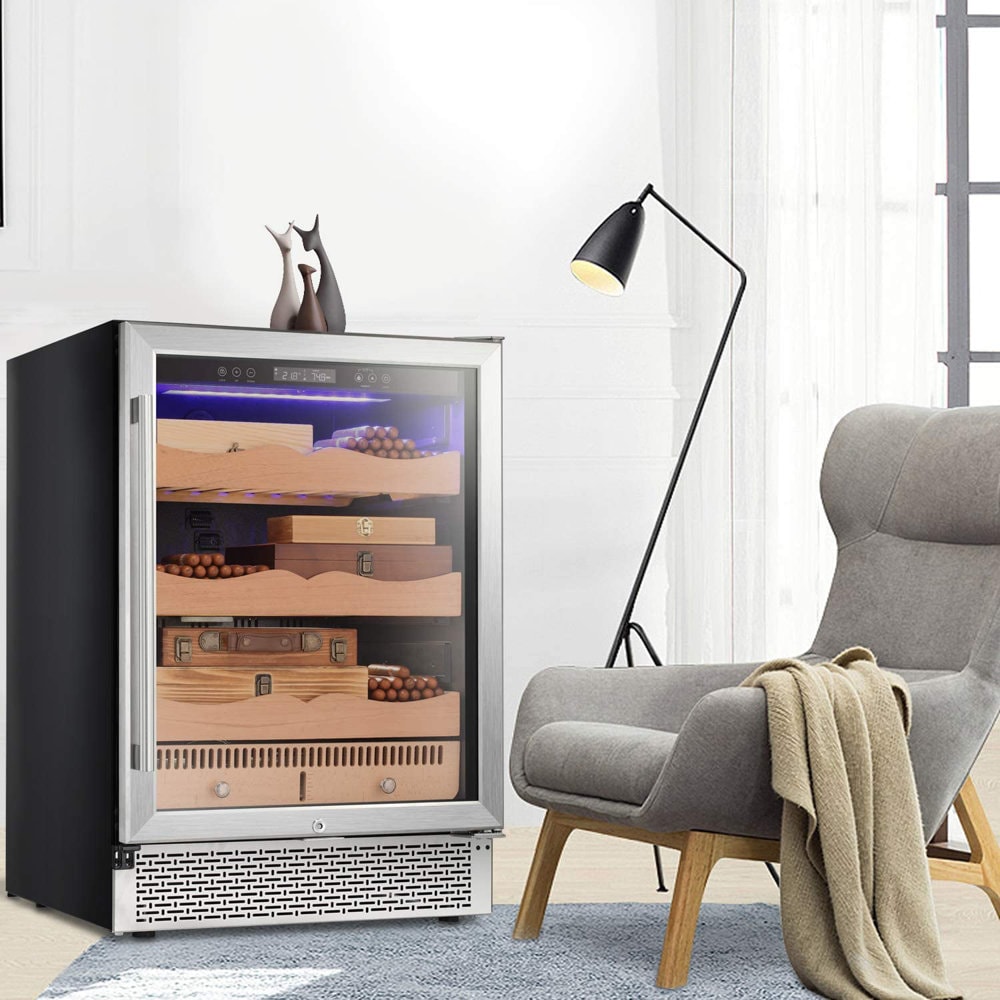 Gabinete humidificador de acero inoxidable independiente COWSAR 34.25" x 23.43" x 22.76" con higrómetro digital (Capacidad para 800 puros) LSX51256