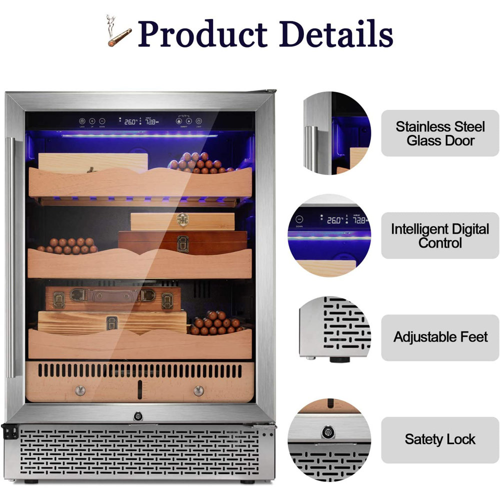 Gabinete humidificador de acero inoxidable independiente COWSAR 34.25" x 23.43" x 22.76" con higrómetro digital (Capacidad para 800 puros) LSX51256