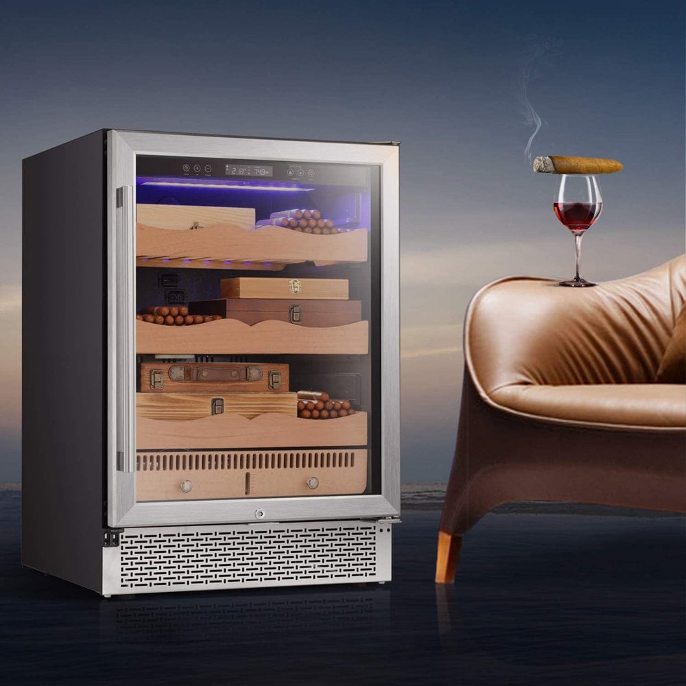 Gabinete humidificador de acero inoxidable independiente COWSAR 34.25" x 23.43" x 22.76" con higrómetro digital (Capacidad para 800 puros) LSX51256