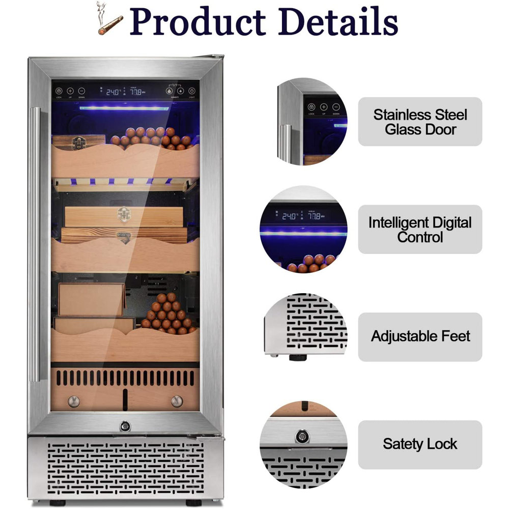 Gabinete Humidor de Acero Inoxidable con Higrómetro Digital (para 400 puros) COWSAR 34.25 pulgadas x 14.96 pulgadas x 22.76 pulgadas