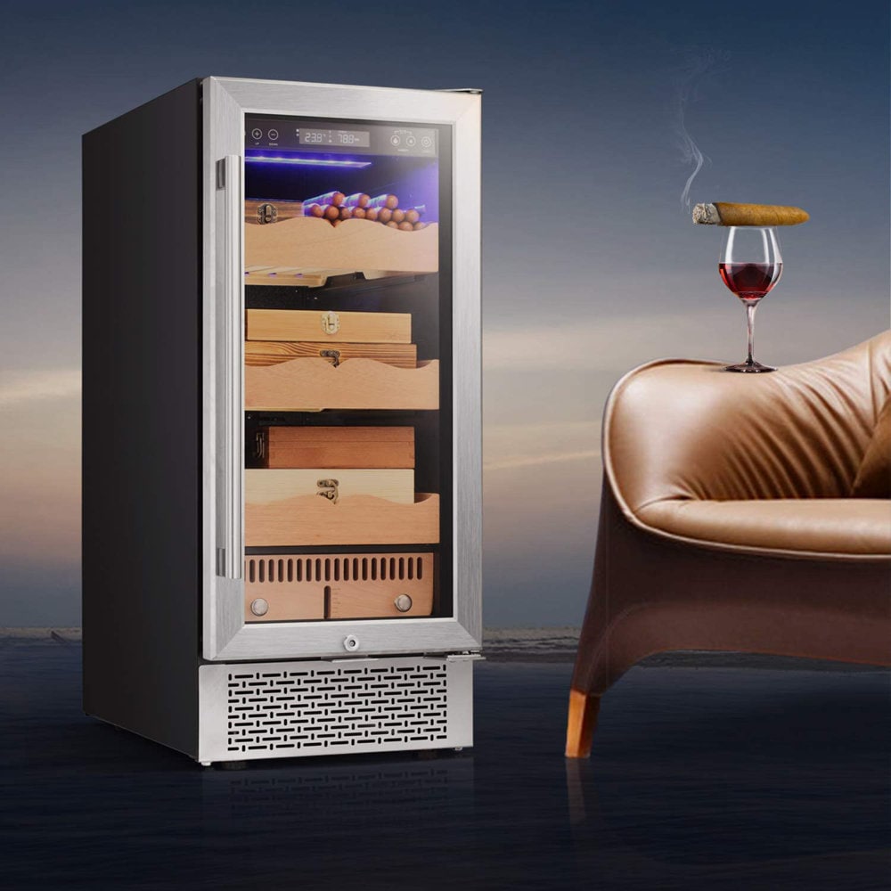 Gabinete Humidor de Acero Inoxidable con Higrómetro Digital (para 400 puros) COWSAR 34.25 pulgadas x 14.96 pulgadas x 22.76 pulgadas
