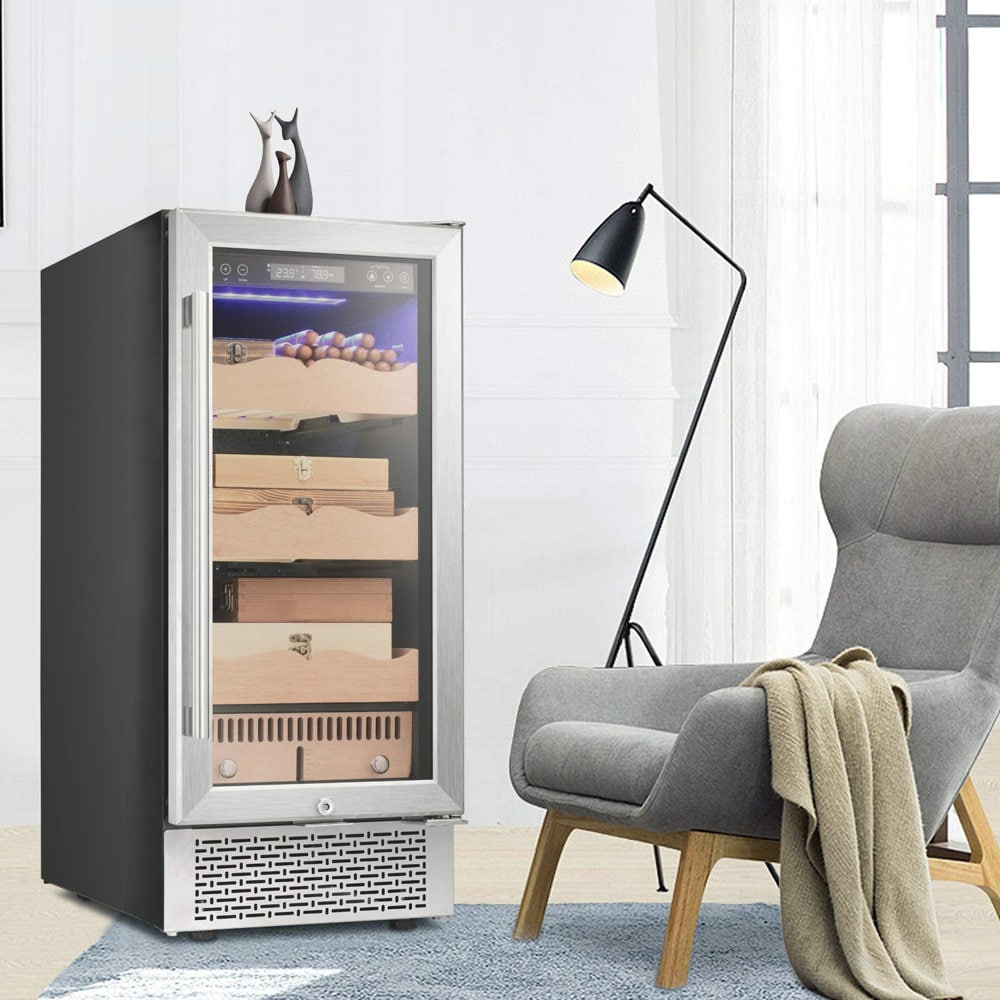 Gabinete Humidor de Acero Inoxidable con Higrómetro Digital (para 400 puros) COWSAR 34.25 pulgadas x 14.96 pulgadas x 22.76 pulgadas