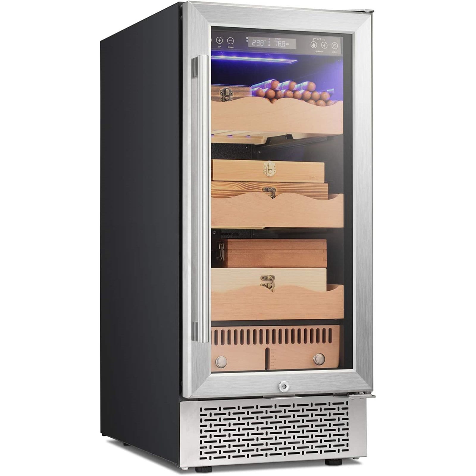 Gabinete Humidor de Acero Inoxidable con Higrómetro Digital (para 400 puros) COWSAR 34.25 pulgadas x 14.96 pulgadas x 22.76 pulgadas