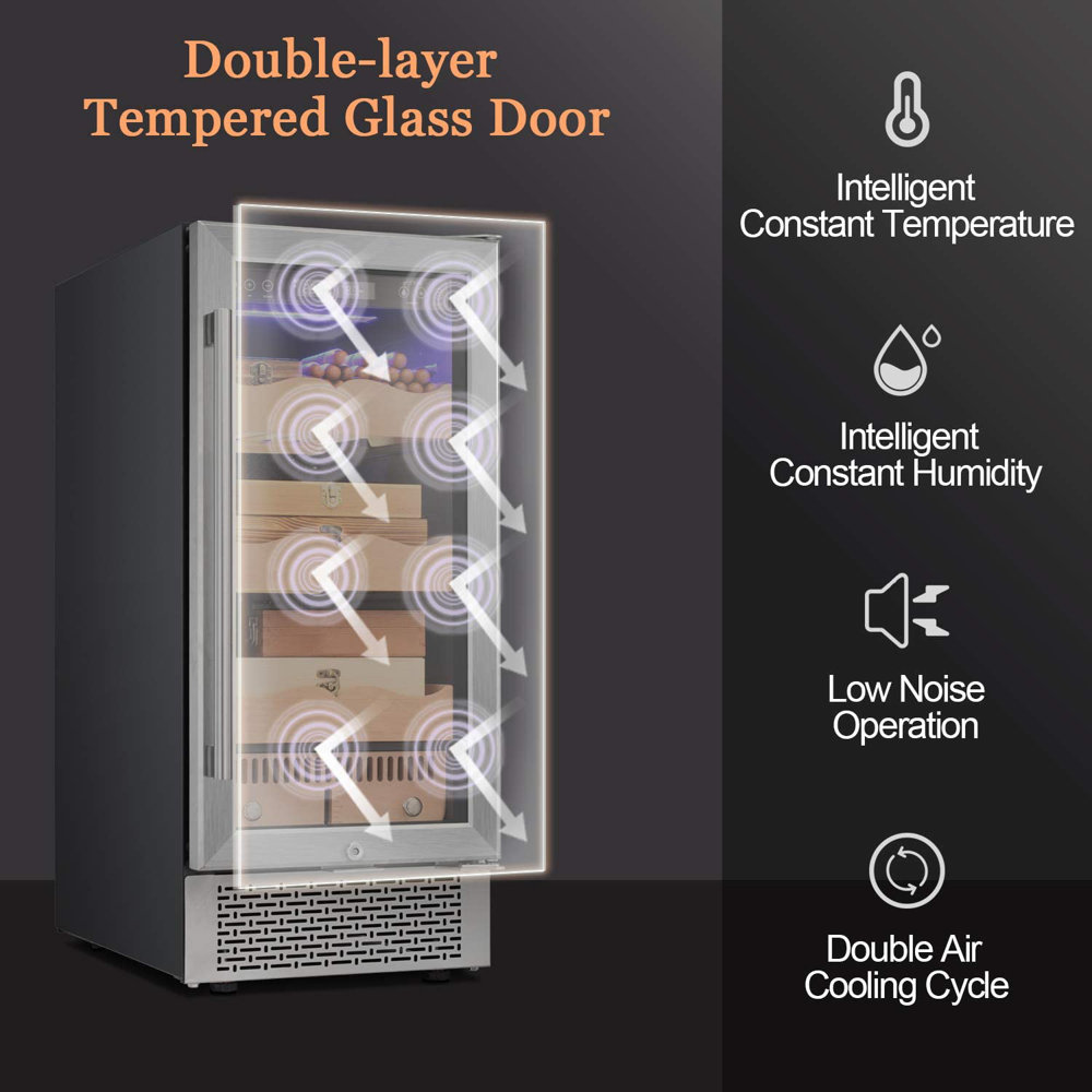 Gabinete Humidor de Acero Inoxidable con Higrómetro Digital (para 400 puros) COWSAR 34.25 pulgadas x 14.96 pulgadas x 22.76 pulgadas
