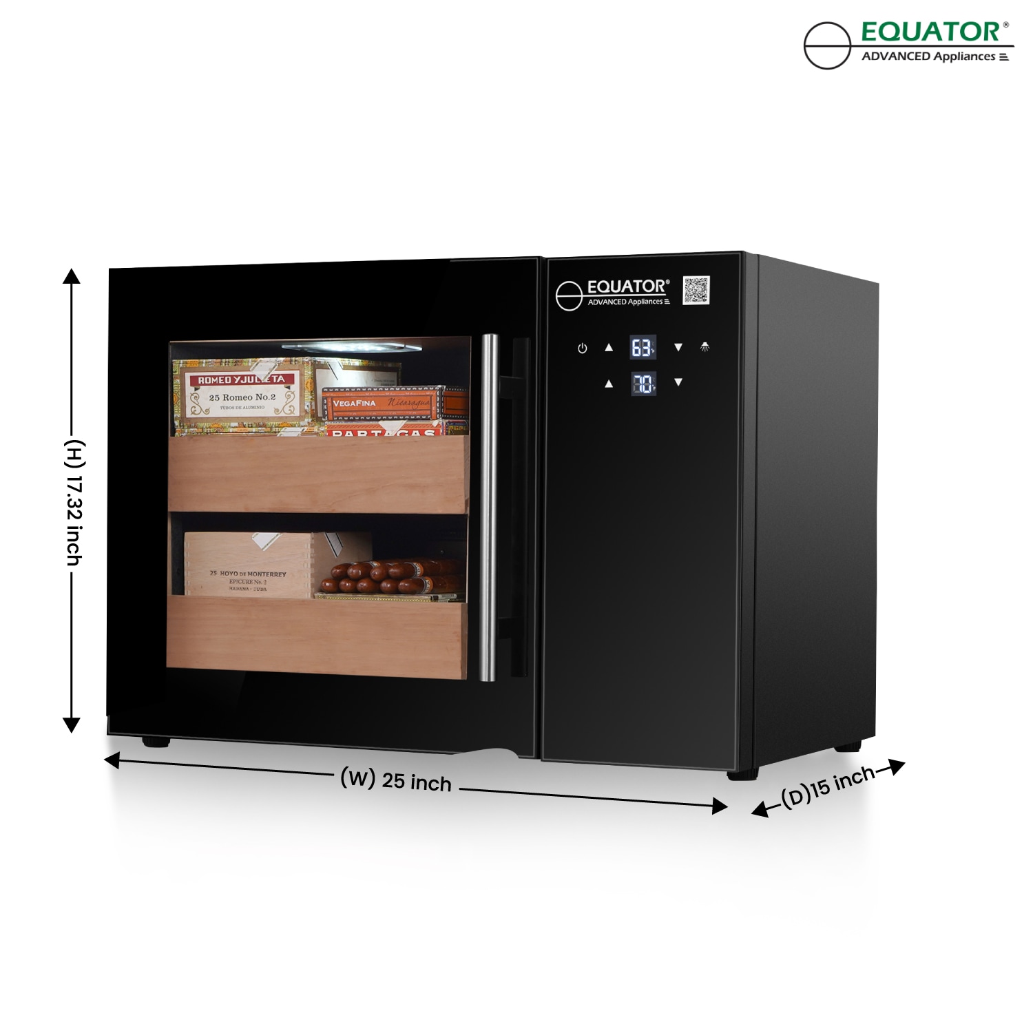 Humidor negro independiente de gabinete avanzado de Equator de 17.3 pulgadas x 25 pulgadas x 15 pulgadas (Almacena 268 Cigarros) CH 140