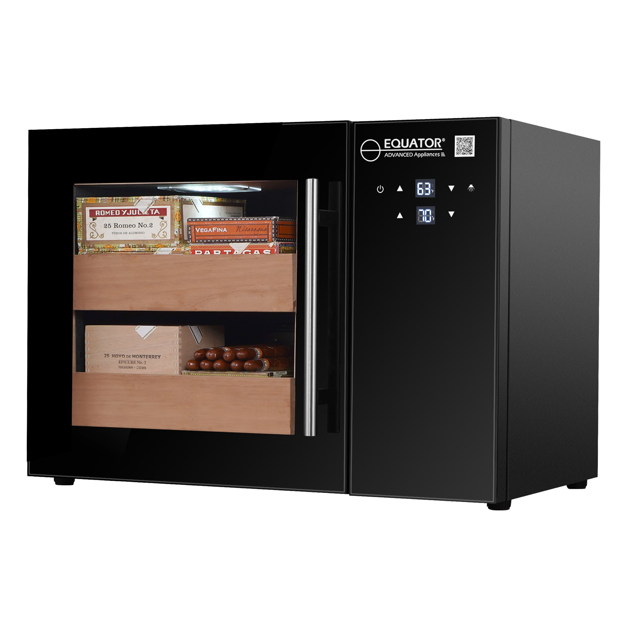 Humidor negro independiente de gabinete avanzado de Equator de 17.3 pulgadas x 25 pulgadas x 15 pulgadas (Almacena 268 Cigarros) CH 140
