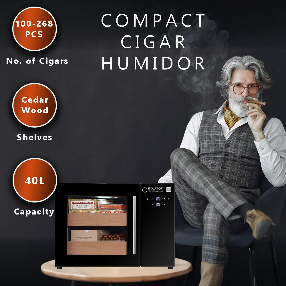 Humidor negro independiente de gabinete avanzado de Equator de 17.3 pulgadas x 25 pulgadas x 15 pulgadas (Almacena 268 Cigarros) CH 140
