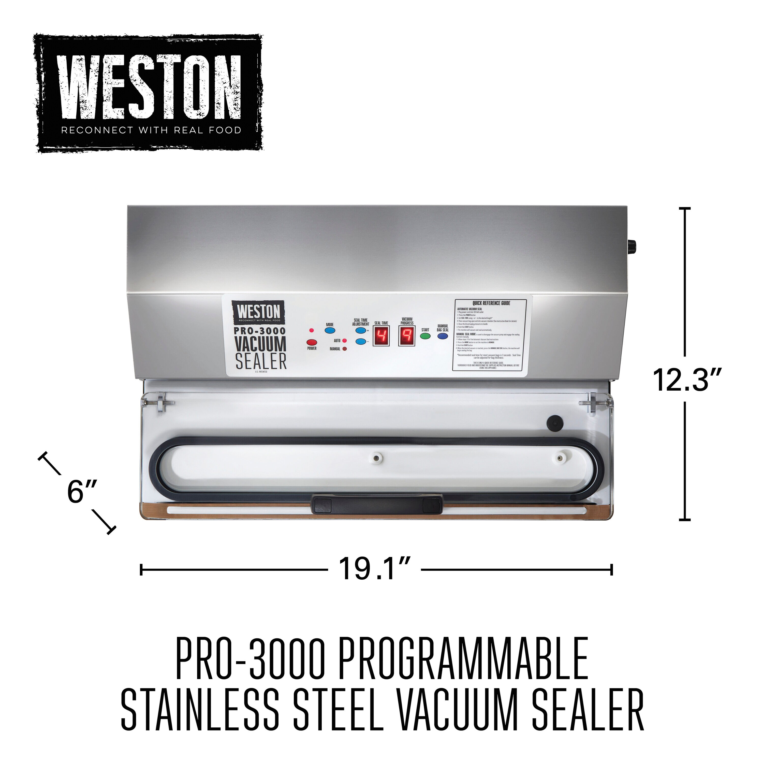 Selladora al vacío de acero inoxidable Weston 9.1 pulgadas de alto x 23 pulgadas de ancho x 15.75 pulgadas de profundidad 65-0401-W