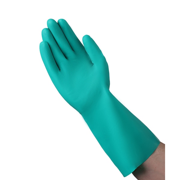 Guantes de nitrilo Vguard resistentes a químicos verdes sin forro, puño recto de 13", paquete de 288 - C11A28