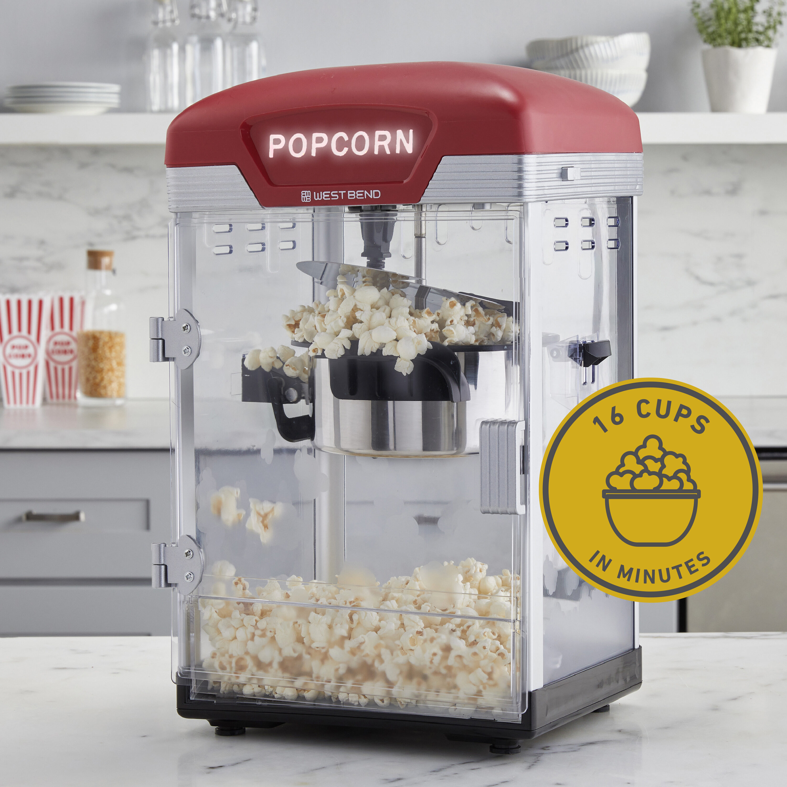 Máquina de palomitas de maíz de sobremesa de aceite rojo West Bend de 0.5 tazas