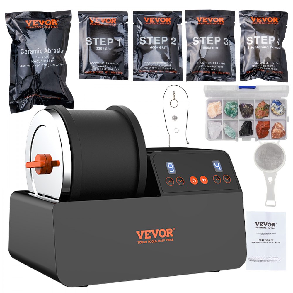 VEVOR Rock Tumbler Kit 3lb Rock Polisher Rough Gemstones 4 Polishing Grits - YSDMJCFKSJ3LBZR69V5