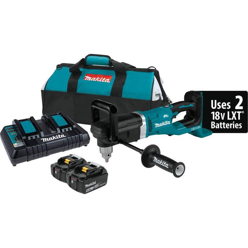 Kit de Taladro Angular Derecho Inalámbrico sin Escobillas de Litio-Ion LXT de 18V X2 (36V) 5.0 Ah de Makita - XAD03PT