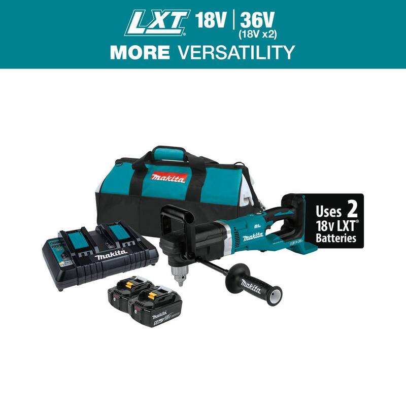 Kit de Taladro Angular Derecho Inalámbrico sin Escobillas de Litio-Ion LXT de 18V X2 (36V) 5.0 Ah de Makita - XAD03PT