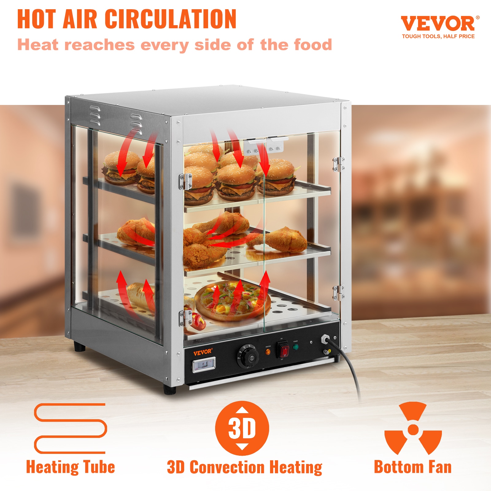Calentador de alimentos de 3 niveles de 800W para perros calientes con calentador de pan