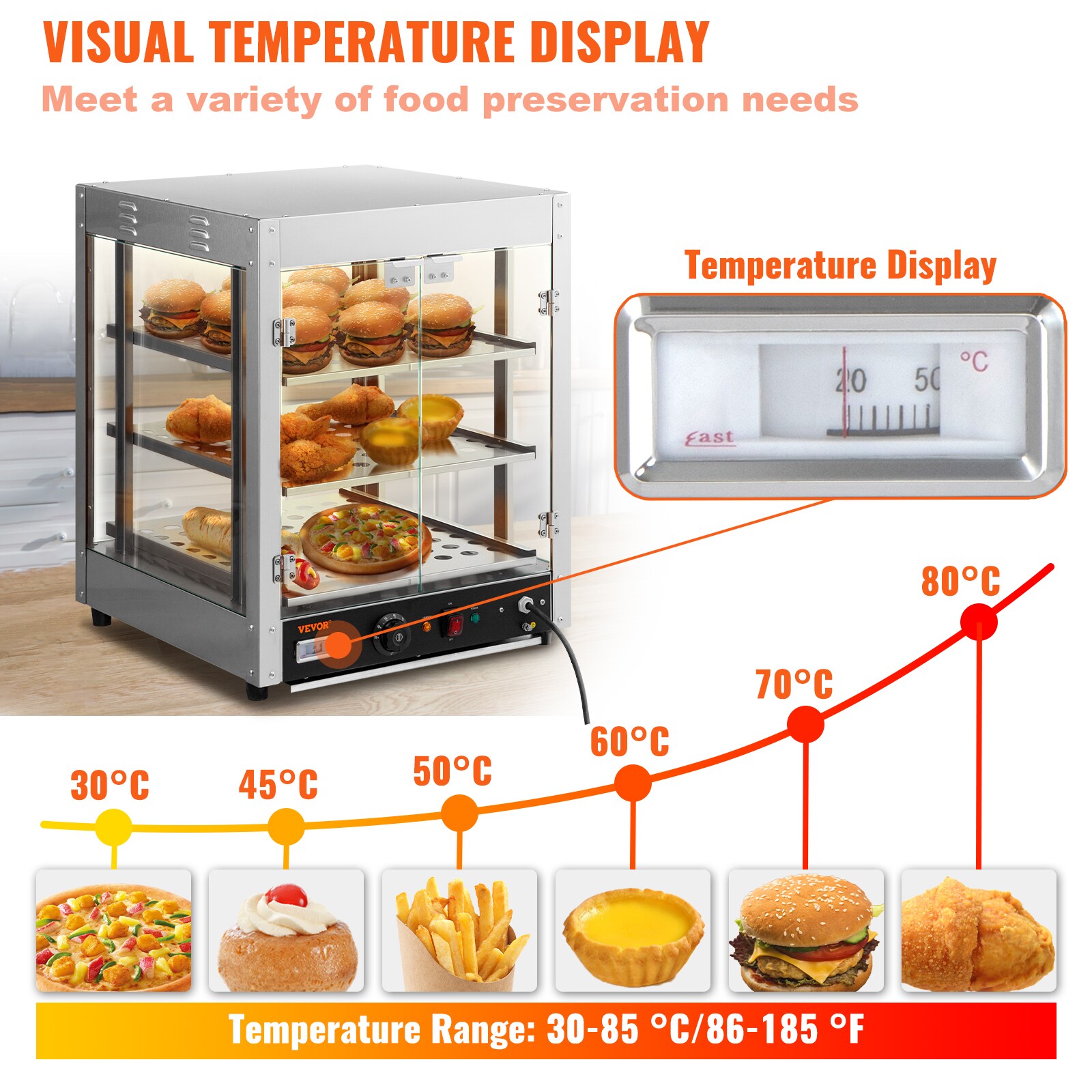 Calentador de alimentos de 3 niveles de 800W para perros calientes con calentador de pan