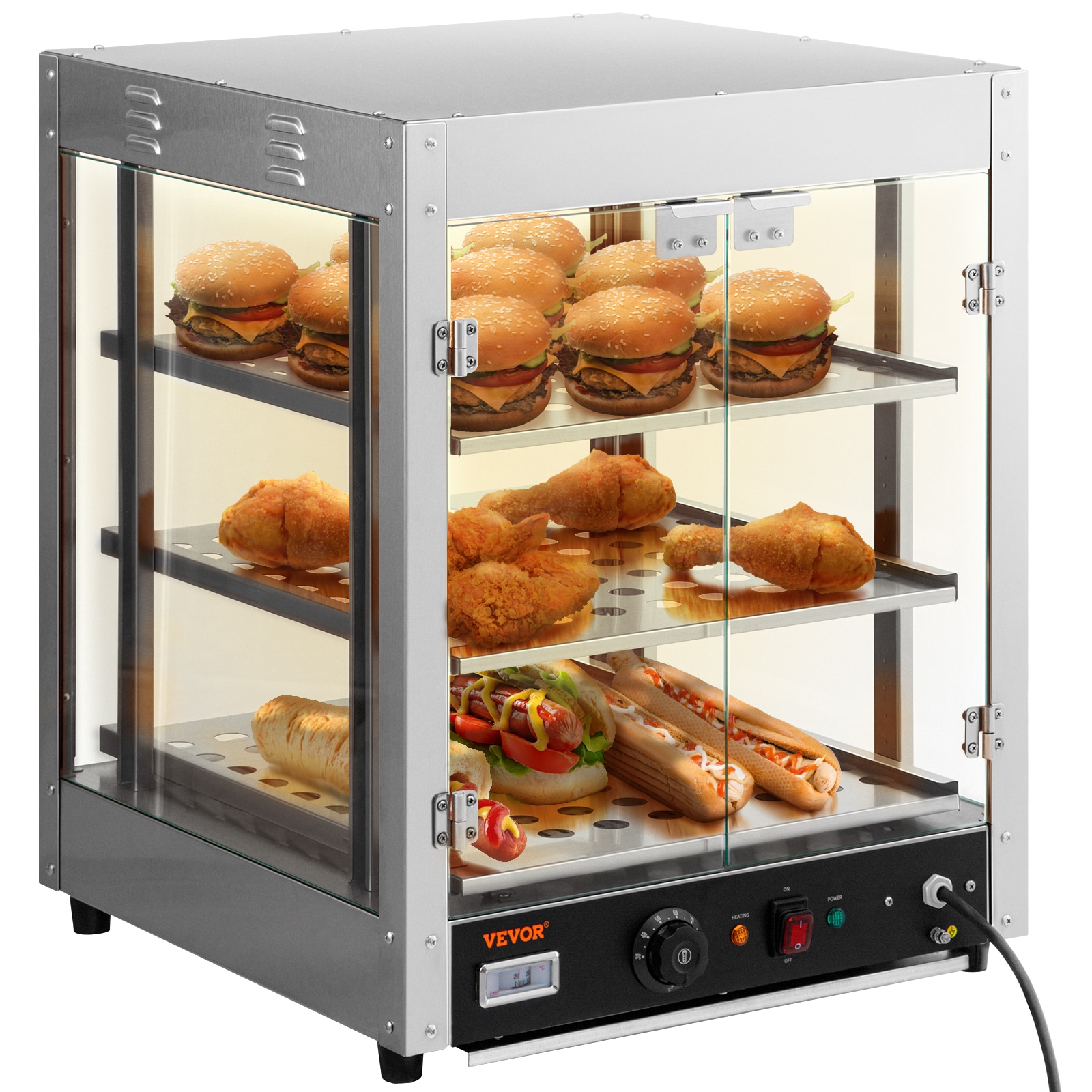 Calentador de alimentos de 3 niveles de 800W para perros calientes con calentador de pan