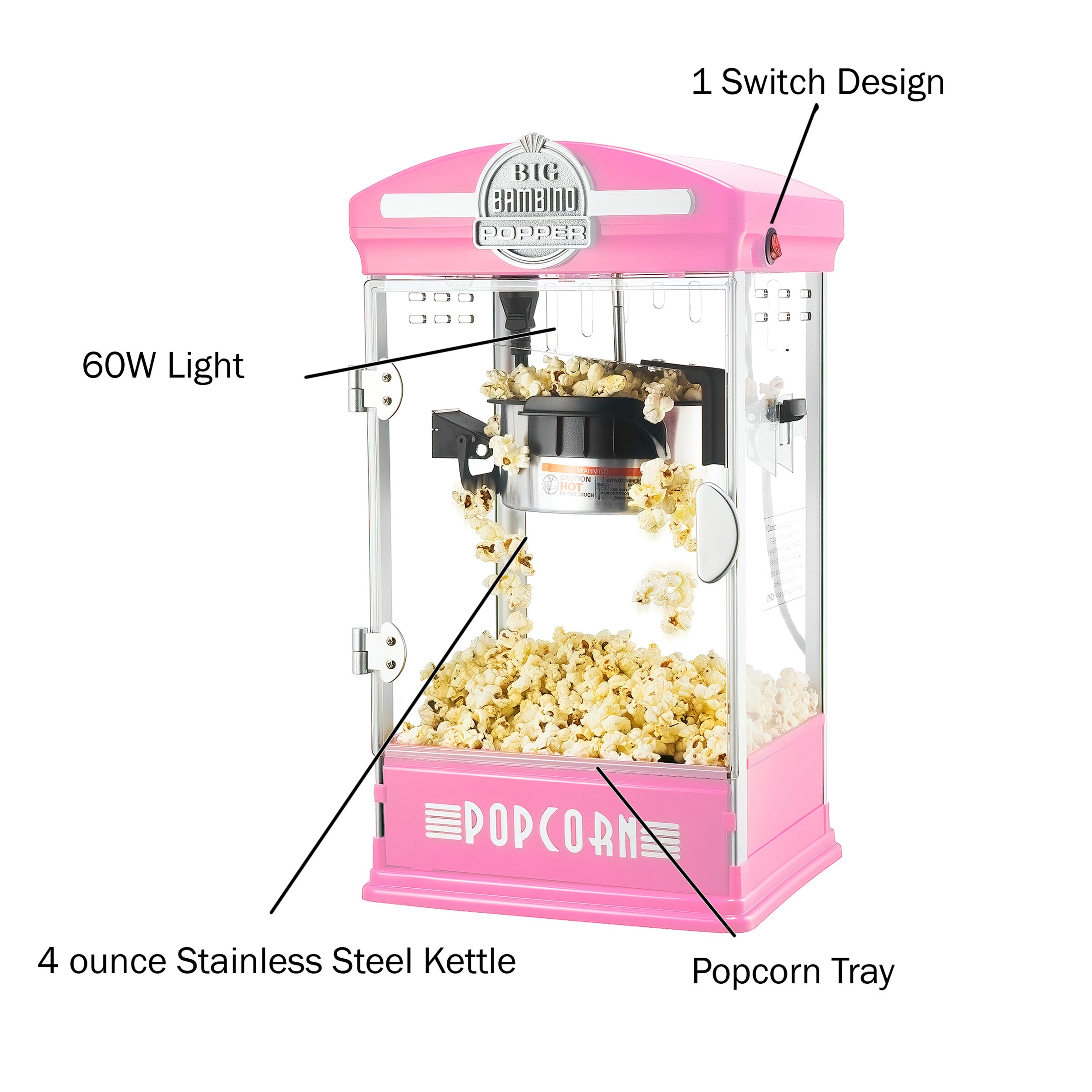 Máquina para hacer palomitas de maíz en mostrador con aceite rosa de 0.5 tazas de Great Northern Popcorn 83-DT6018