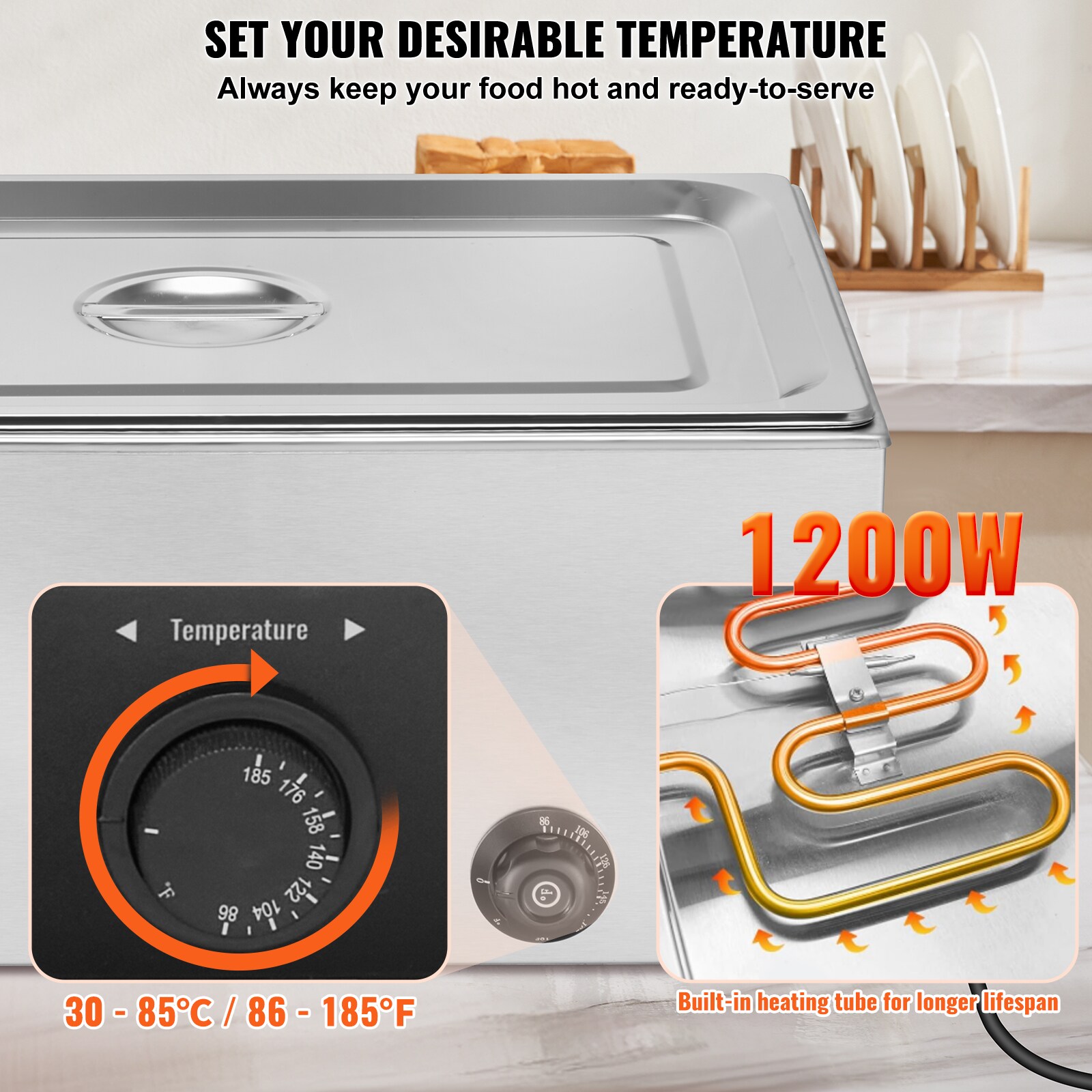 Calentador de comida eléctrico comercial/residencial de 1 estación de 19 cuartos VEVOR BWTCXTC2C00000001V1