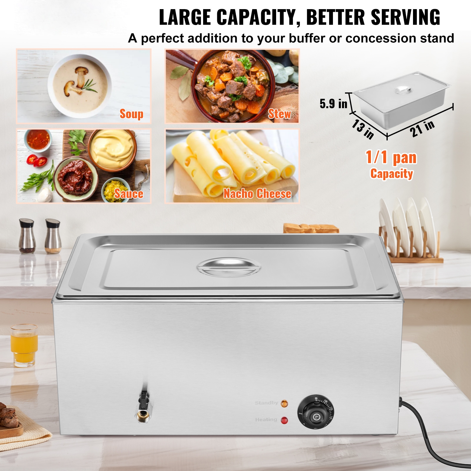Calentador de comida eléctrico comercial/residencial de 1 estación de 19 cuartos VEVOR BWTCXTC2C00000001V1