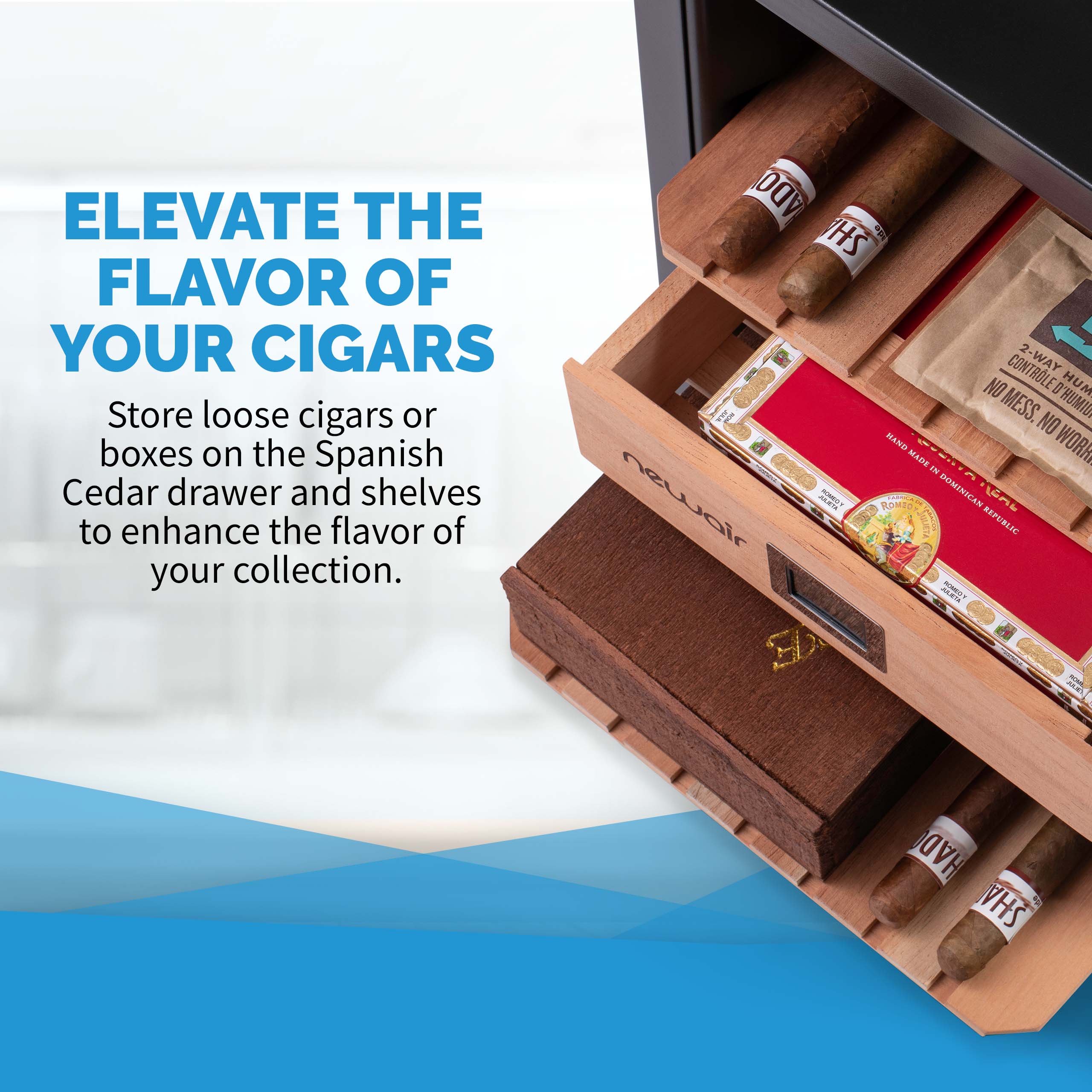 Humidor de mesa independiente de acero inoxidable con higrómetro digital (capacidad para 250 cigarros) - 18.50 pulgadas x 13.60 pulgadas x 19.30 pulgadas