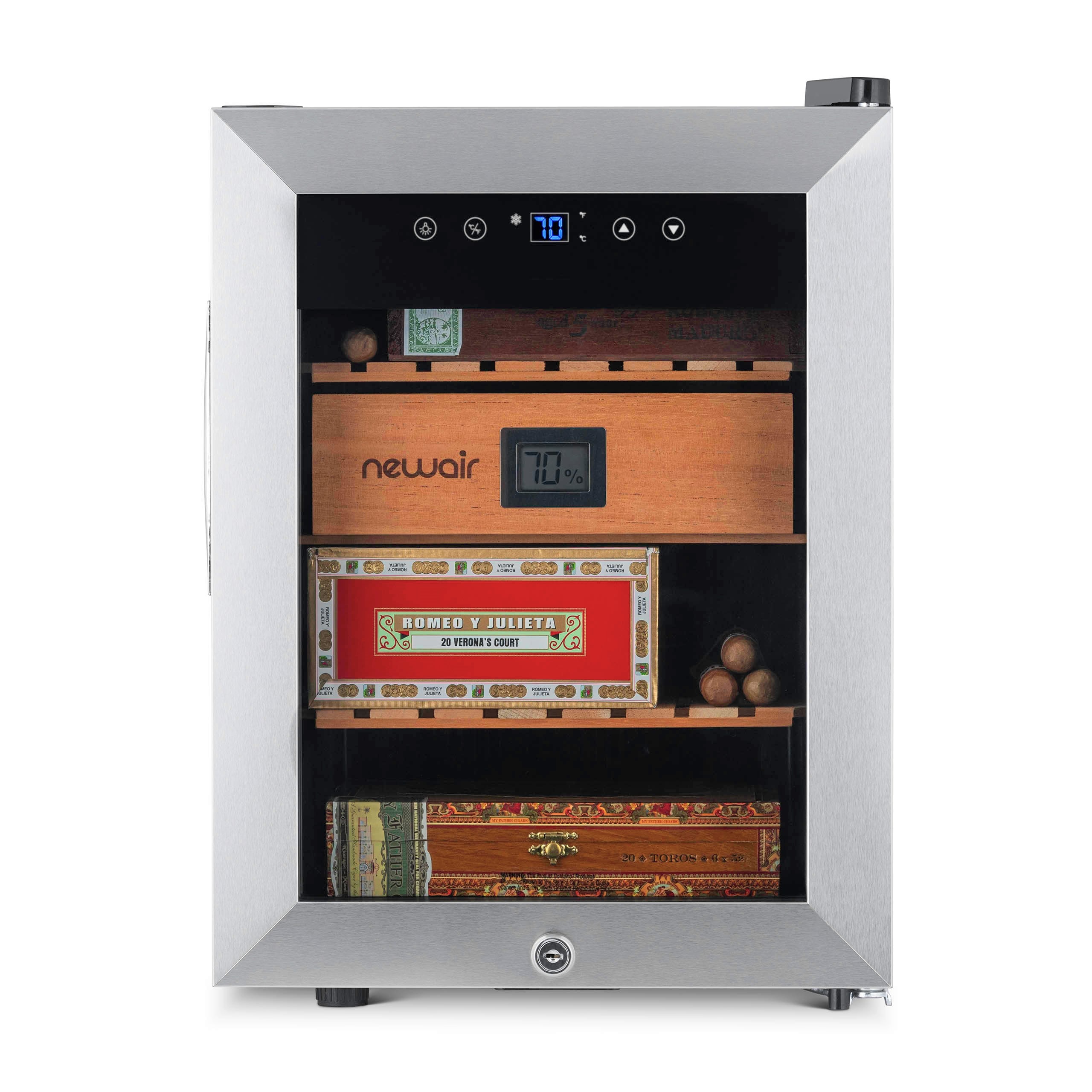 Humidor de mesa independiente de acero inoxidable con higrómetro digital (capacidad para 250 cigarros) - 18.50 pulgadas x 13.60 pulgadas x 19.30 pulgadas