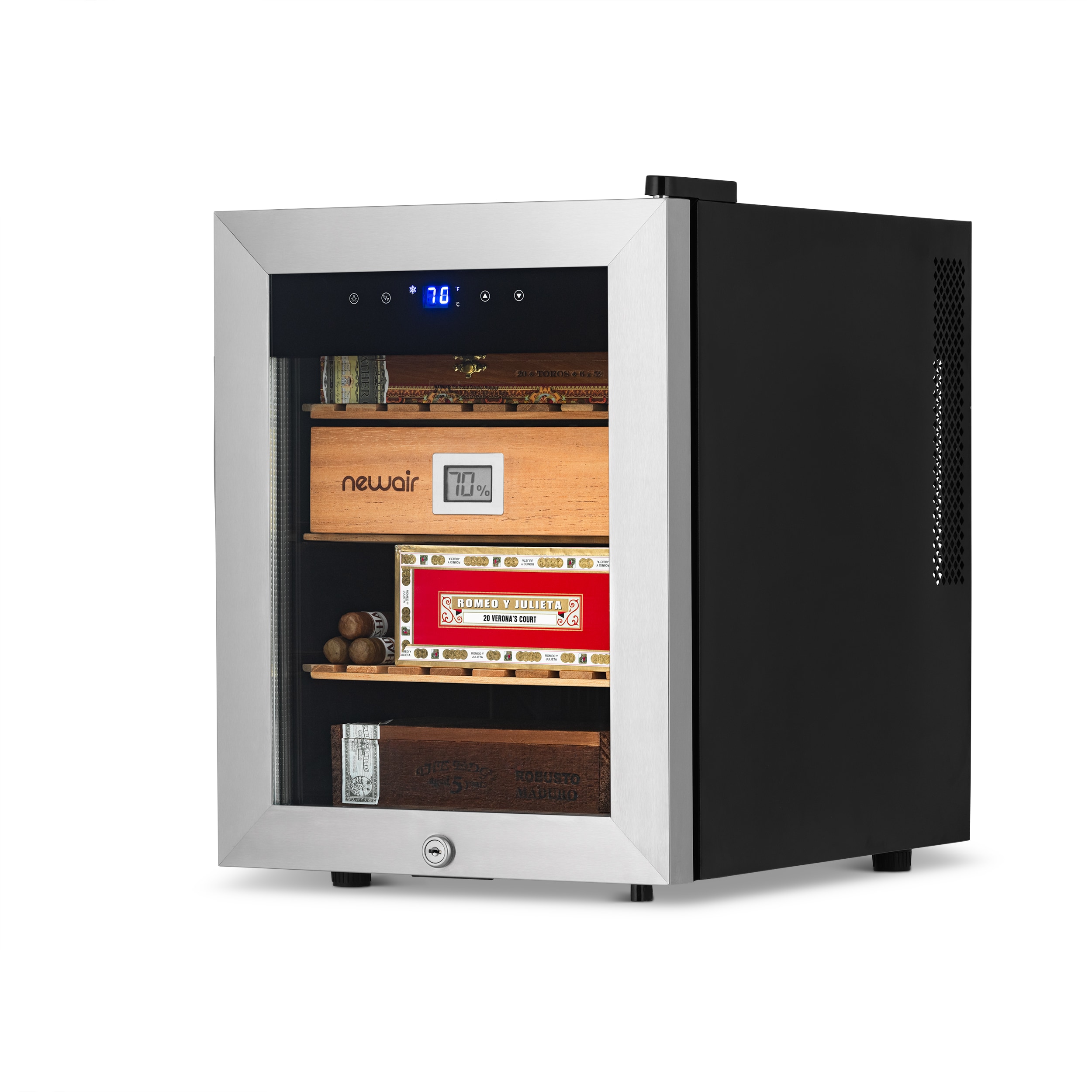 Humidor de mesa independiente de acero inoxidable con higrómetro digital (capacidad para 250 cigarros) - 18.50 pulgadas x 13.60 pulgadas x 19.30 pulgadas