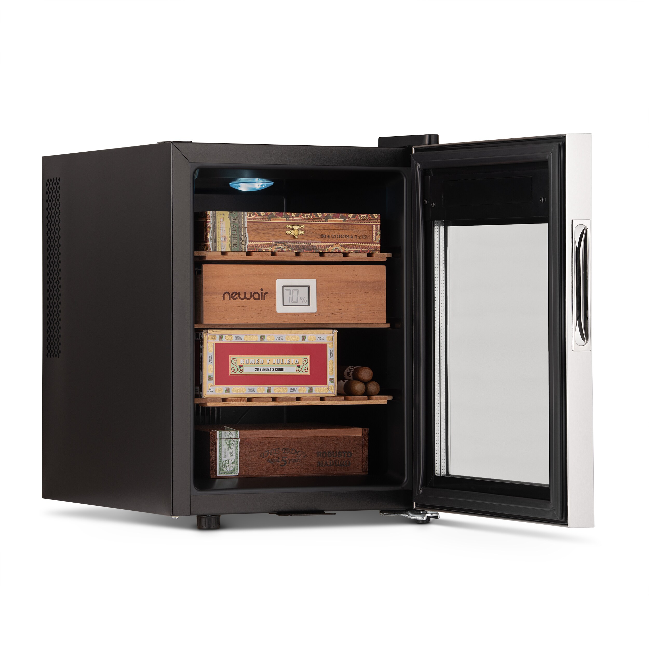 Humidor de mesa independiente de acero inoxidable con higrómetro digital (capacidad para 250 cigarros) - 18.50 pulgadas x 13.60 pulgadas x 19.30 pulgadas